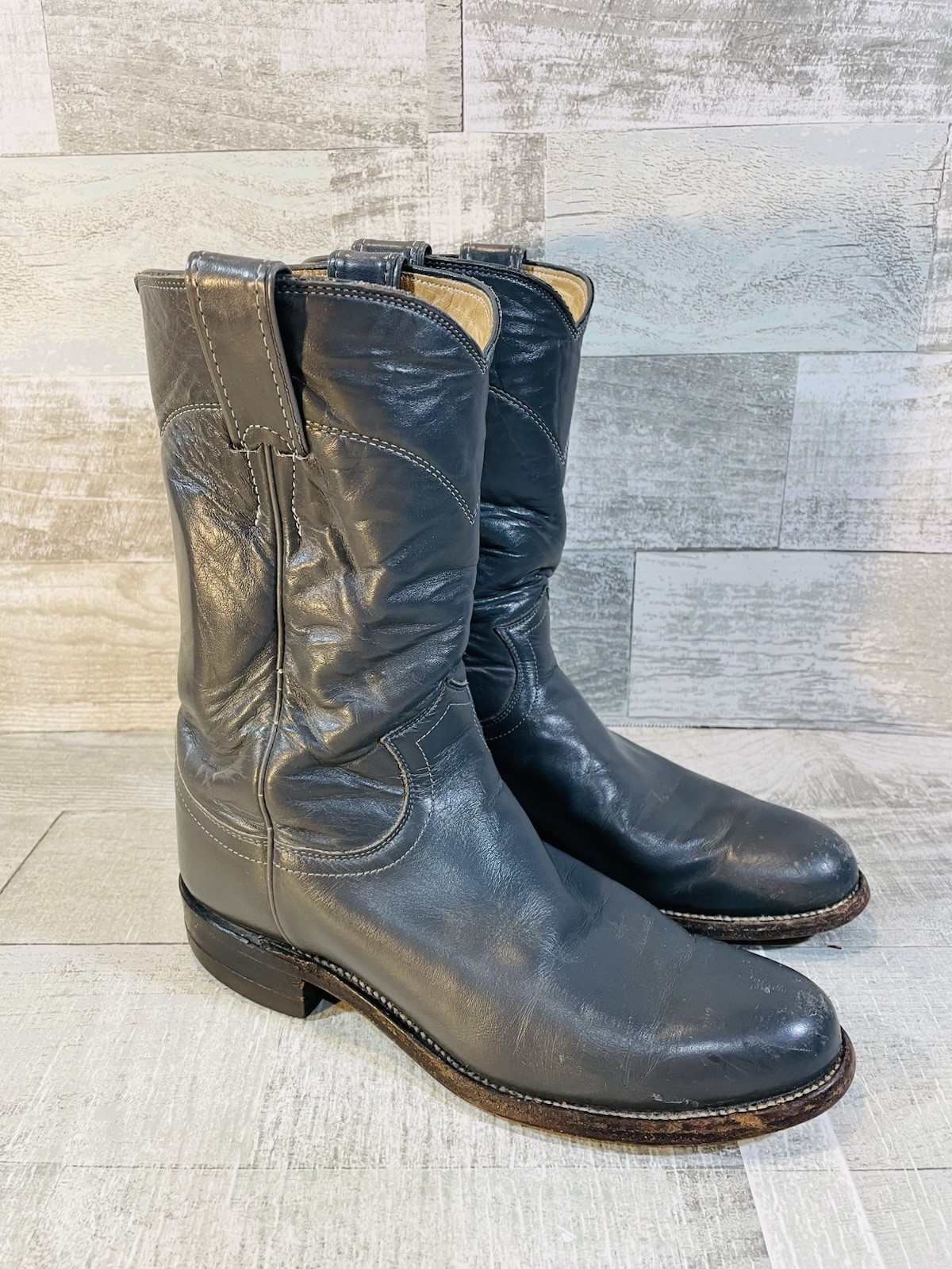 Justin Roper Gray All Leather Cowboy Western Boots Womens Size 6A Style L 3056
