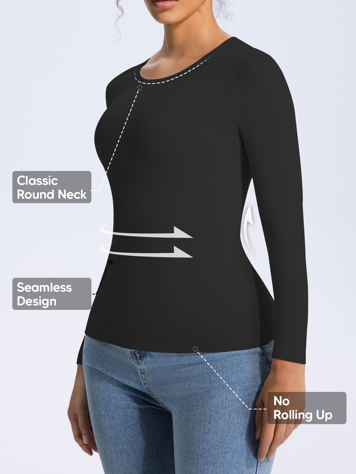 Women’s Long Sleeve Light Compression Shapewear – Seamless Waist Sculpting Top