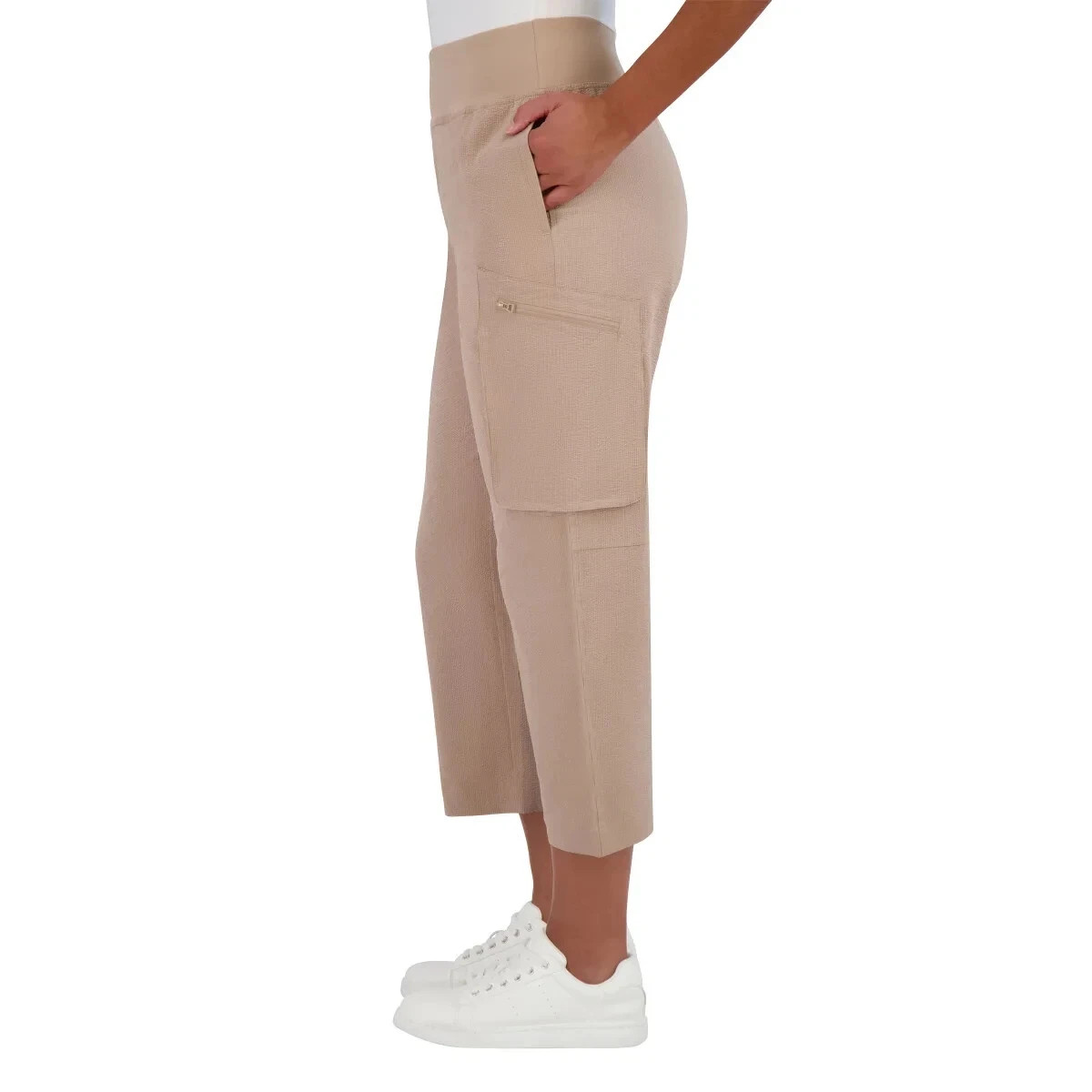 Sage Collective Women’s Capri Zip Cargo Pockets Pants, Tan, Size S