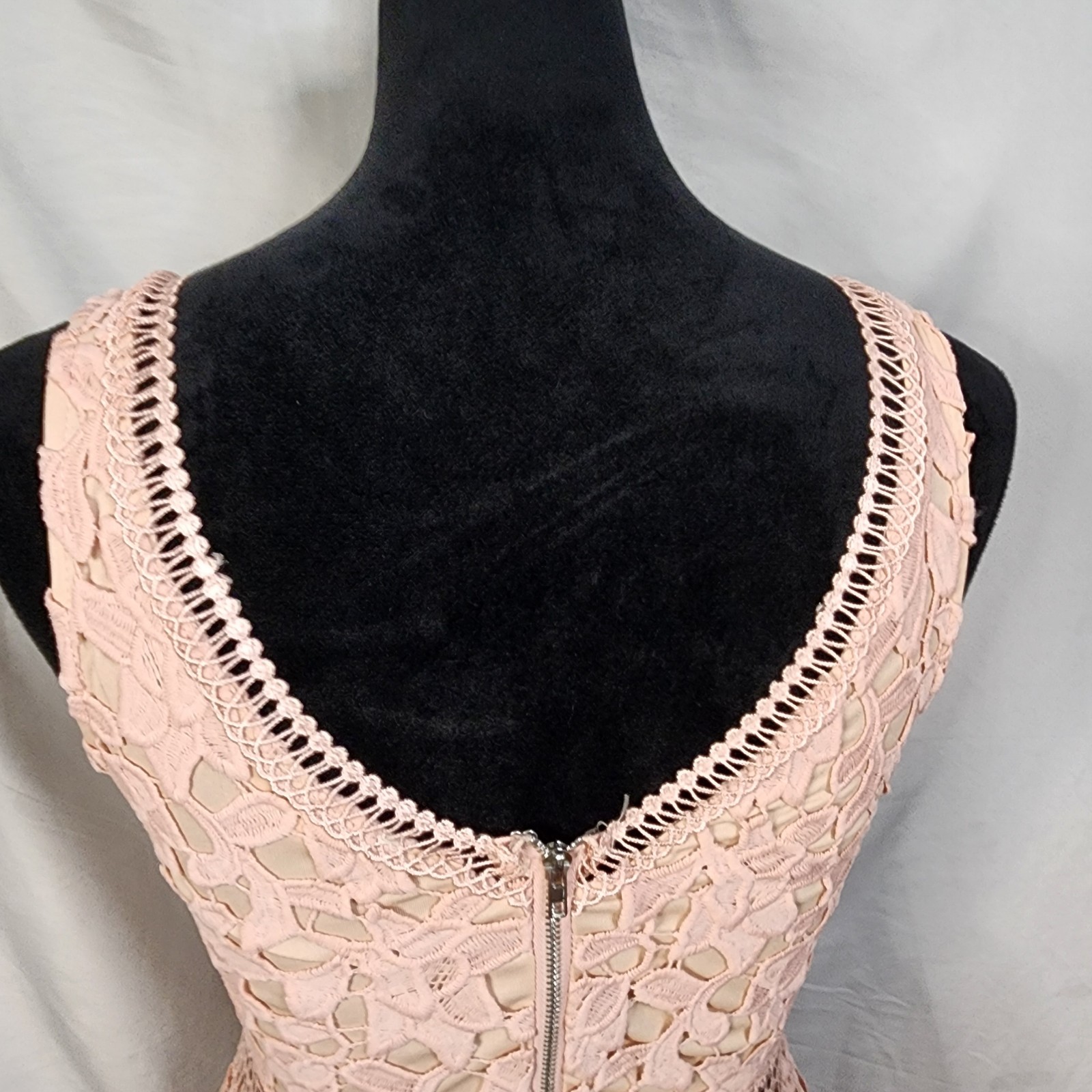 JUST ME Size Small Soft Pink Crochet Lace Sleeveless Floral Fit and Flare Dress