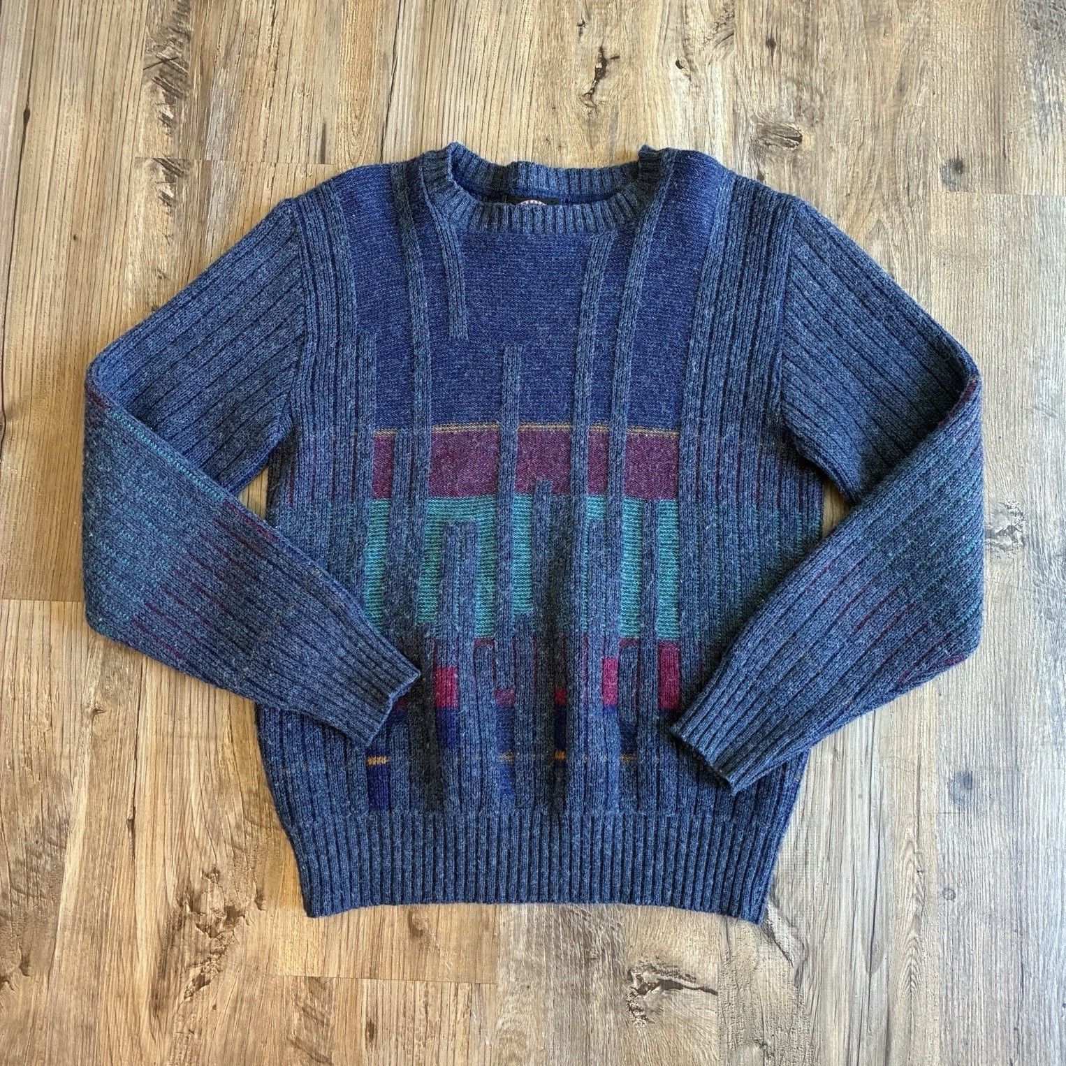 Vintage Jantzen Wmn’s L Geometric Crewneck Knit Sweater Wool Acrylic Made in USA