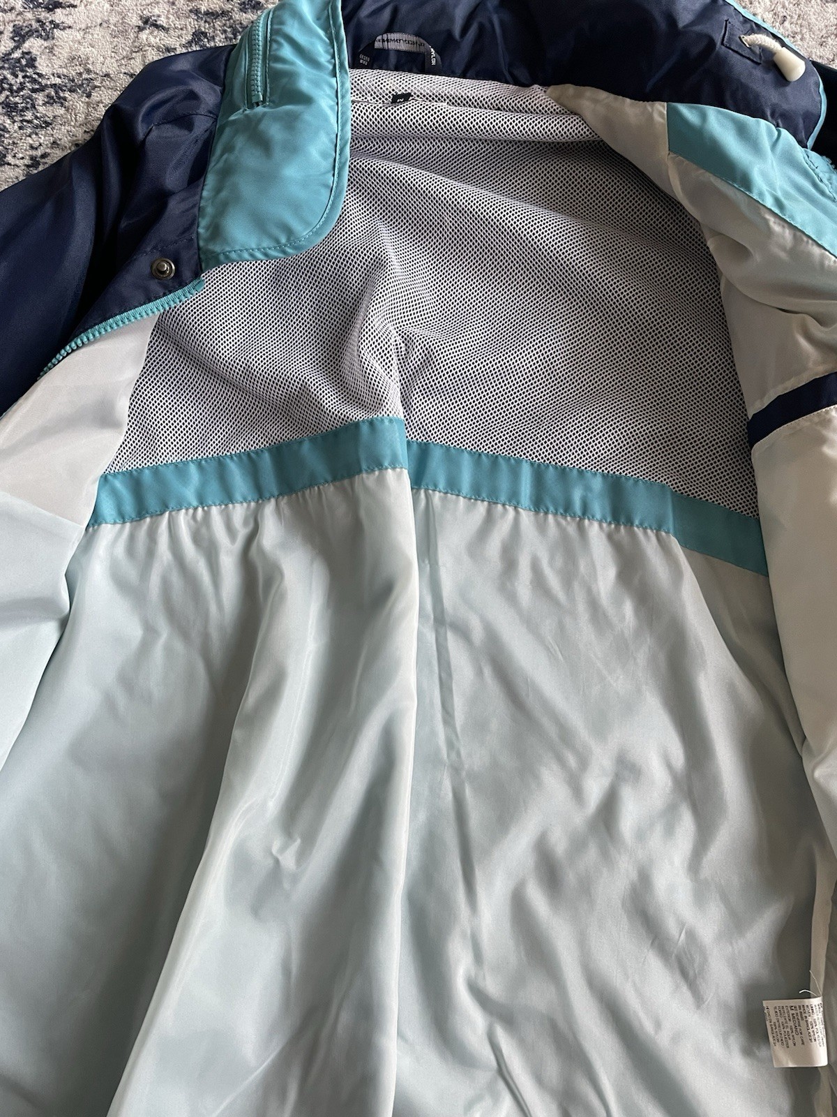 Vintage 90s Colorblock Sailing Jacket Men’s M Aqua Navy Windbreaker Zip Lined