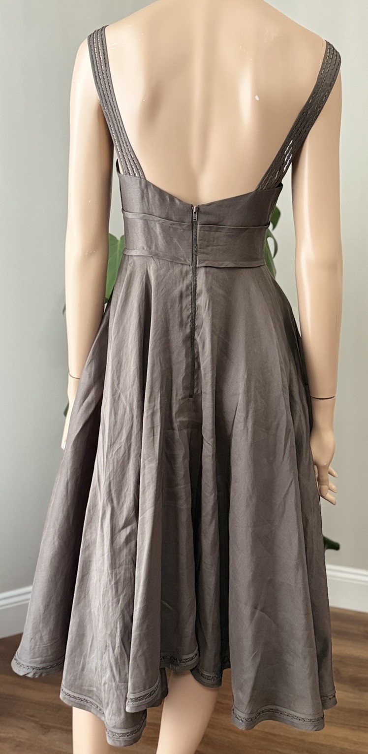 Aurelio Costarella Silk Linen Midi Dress Brown Rockabilly 50s Style Sz 0