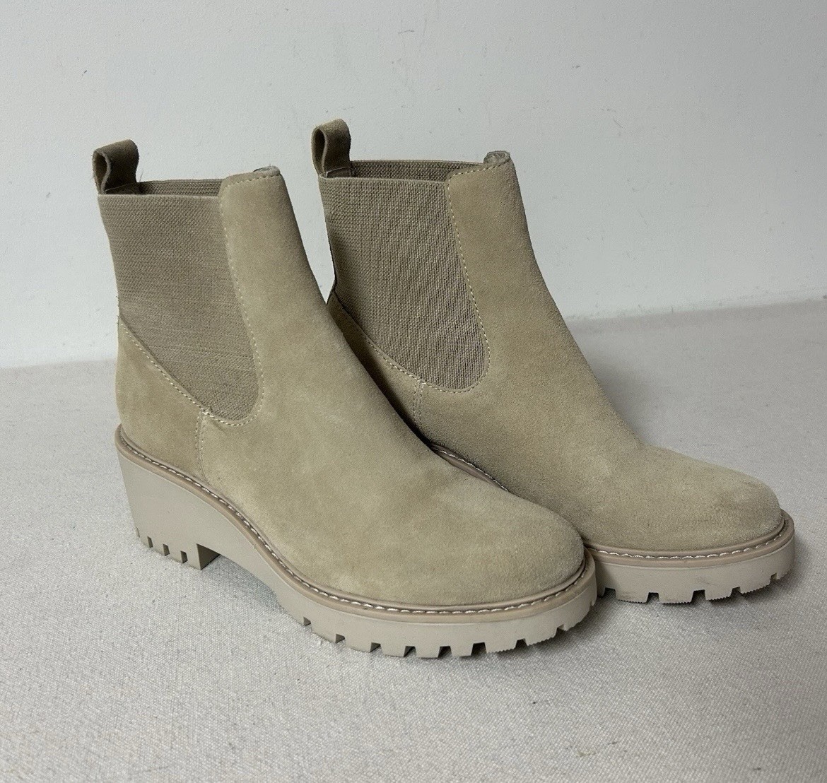 size 9.5 Dolce Vita Hutton Lug Sole Suede Ankle Boot sand beige womens booties