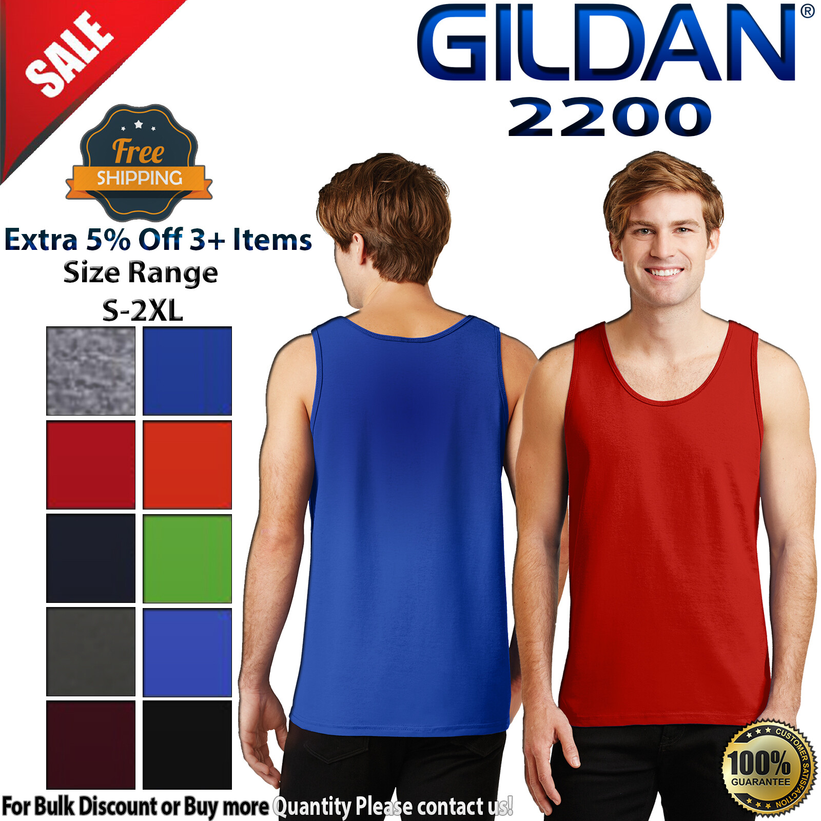 Gildan Mens Sleeveless Ultra Cotton Round Neck Stylish Tank Top 2200