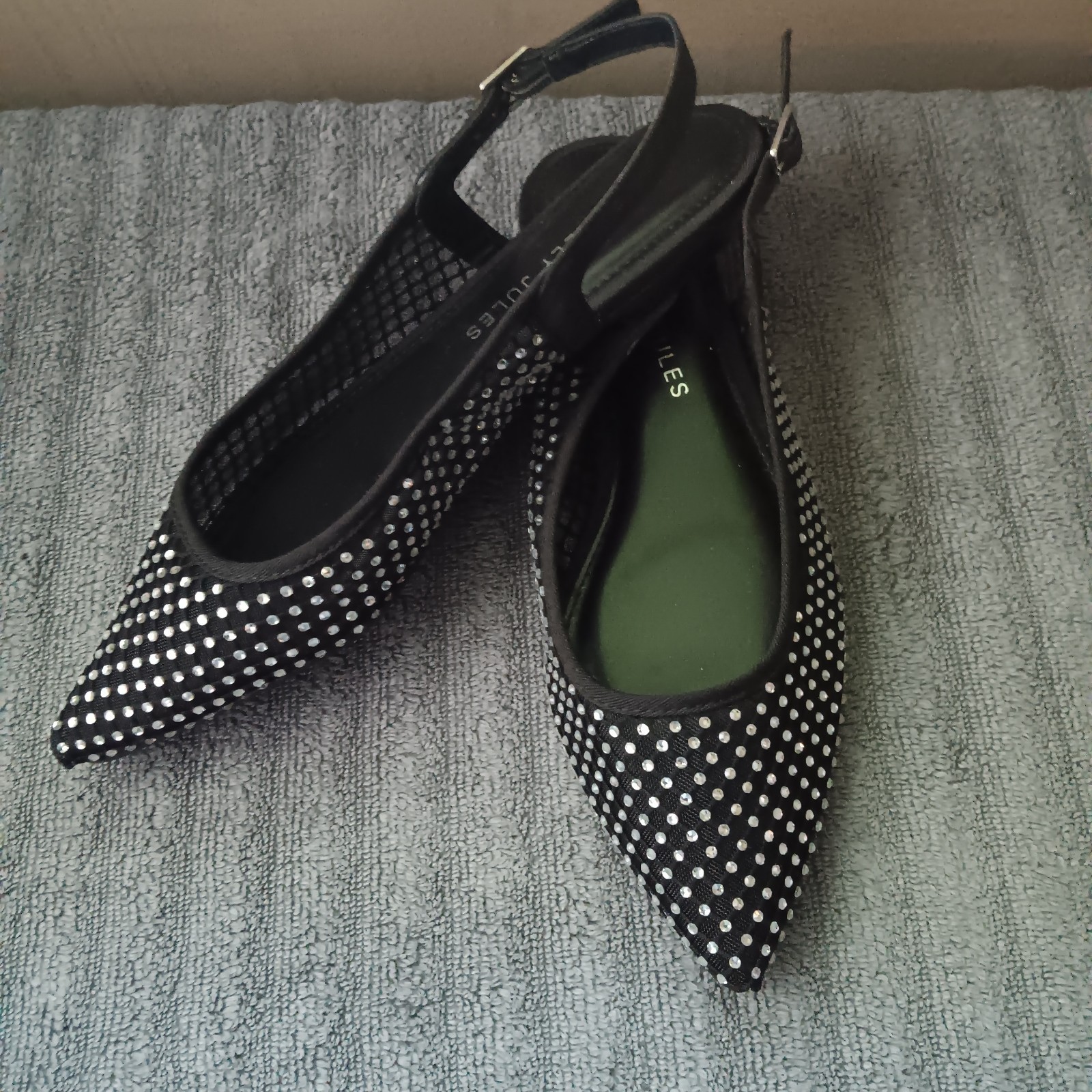 Sincerely Jules Black Mesh Slingback Flats Pointed Toe Rhinestone 8M