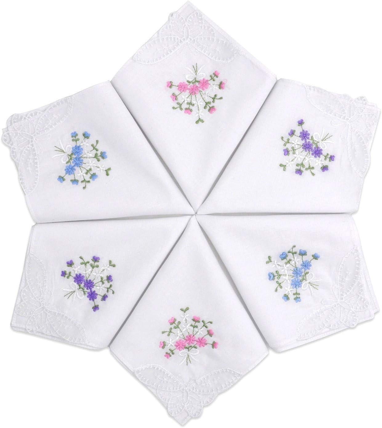 Assorted Floral Lace Trimmed Cotton Handkerchiefs – 6 Pack for All Occasions