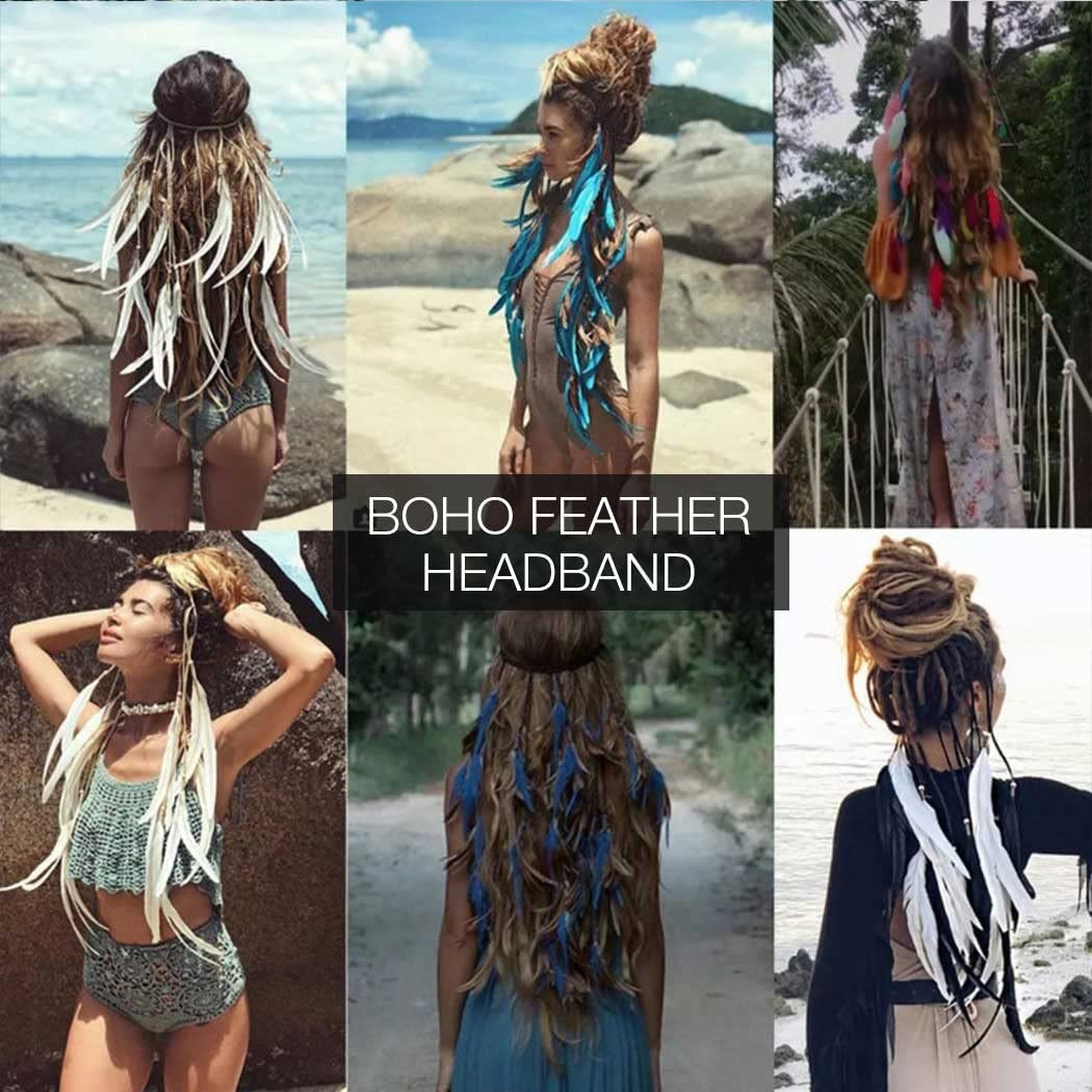 Boho Feather Headband Hippie Headpiece Gypsy Indian Costume Headdress Hair Acces