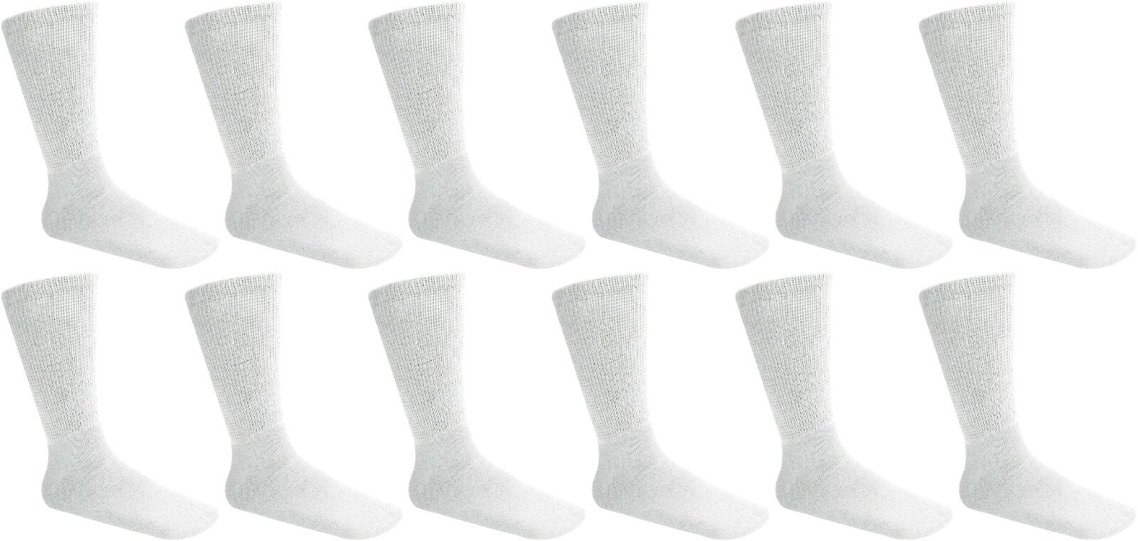 12 Pairs White Diabetic Crew Socks Health Men’s Circulatory Calf Cotton 10-13