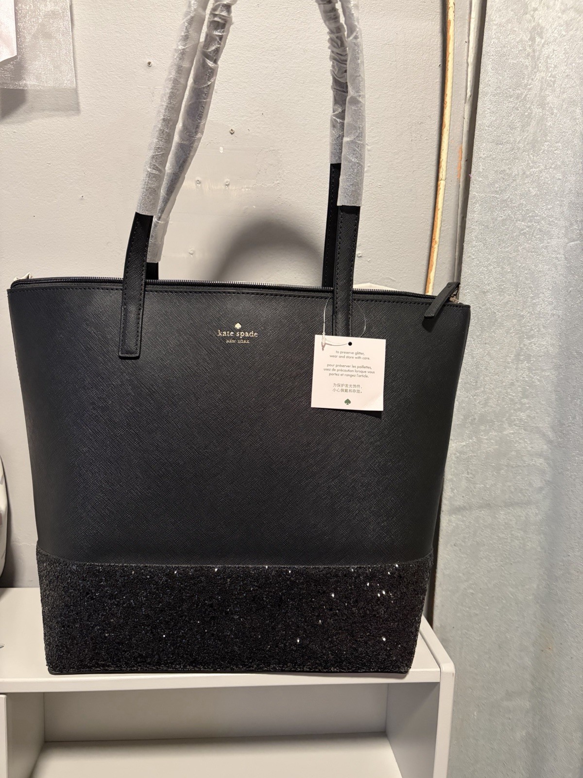 Kate Spade Greta Court Glitter Black Penny Tote Bag
