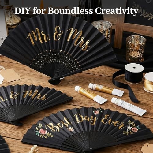 12 Pcs Paper Fans Handheld – 8.3 Inch Foldable Hand Fan, Folding Fans Black