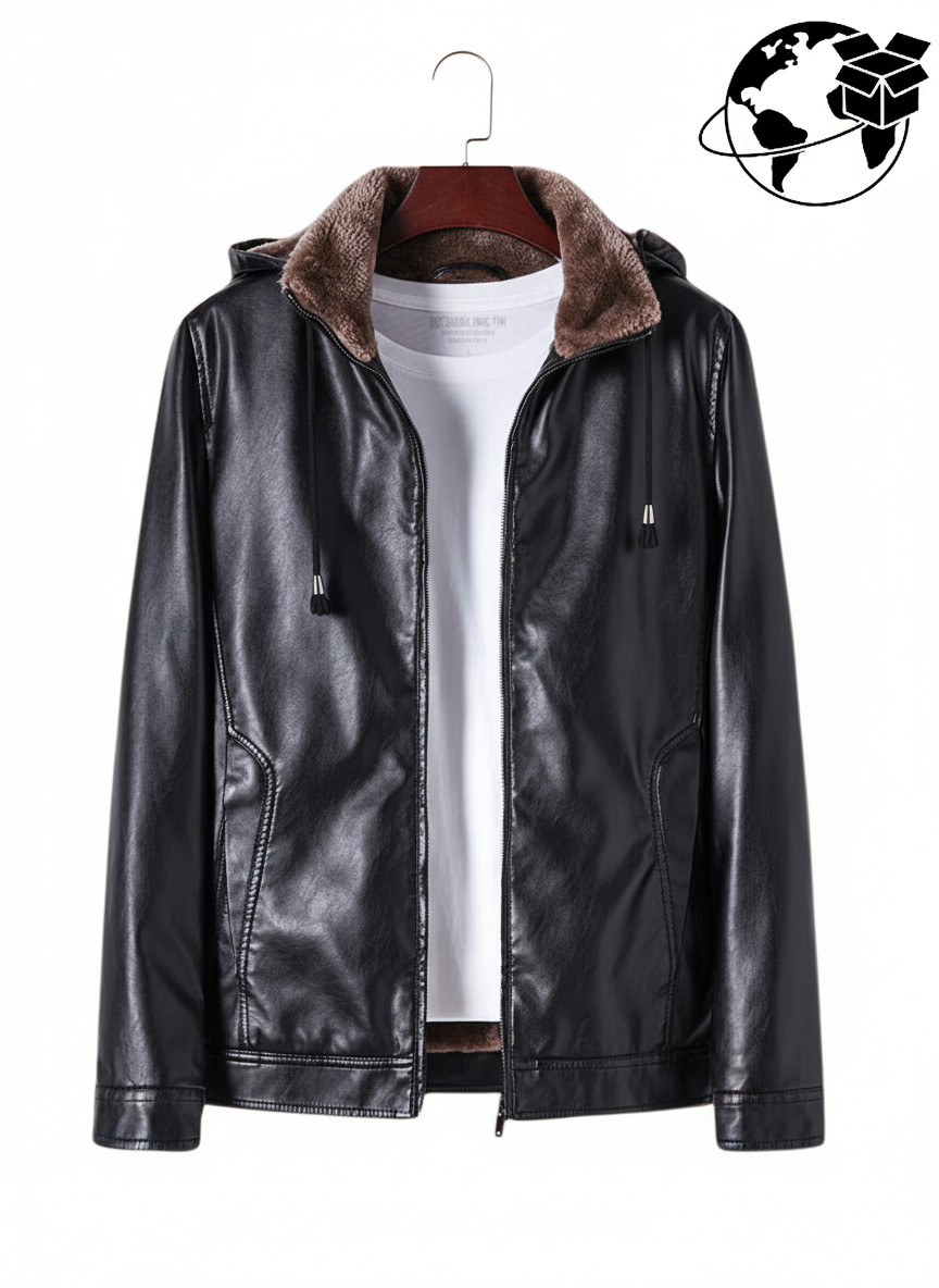 New Men’s Genuine Sheepskin Leather Jacket Bomber Winter Hooded Jacket Coat