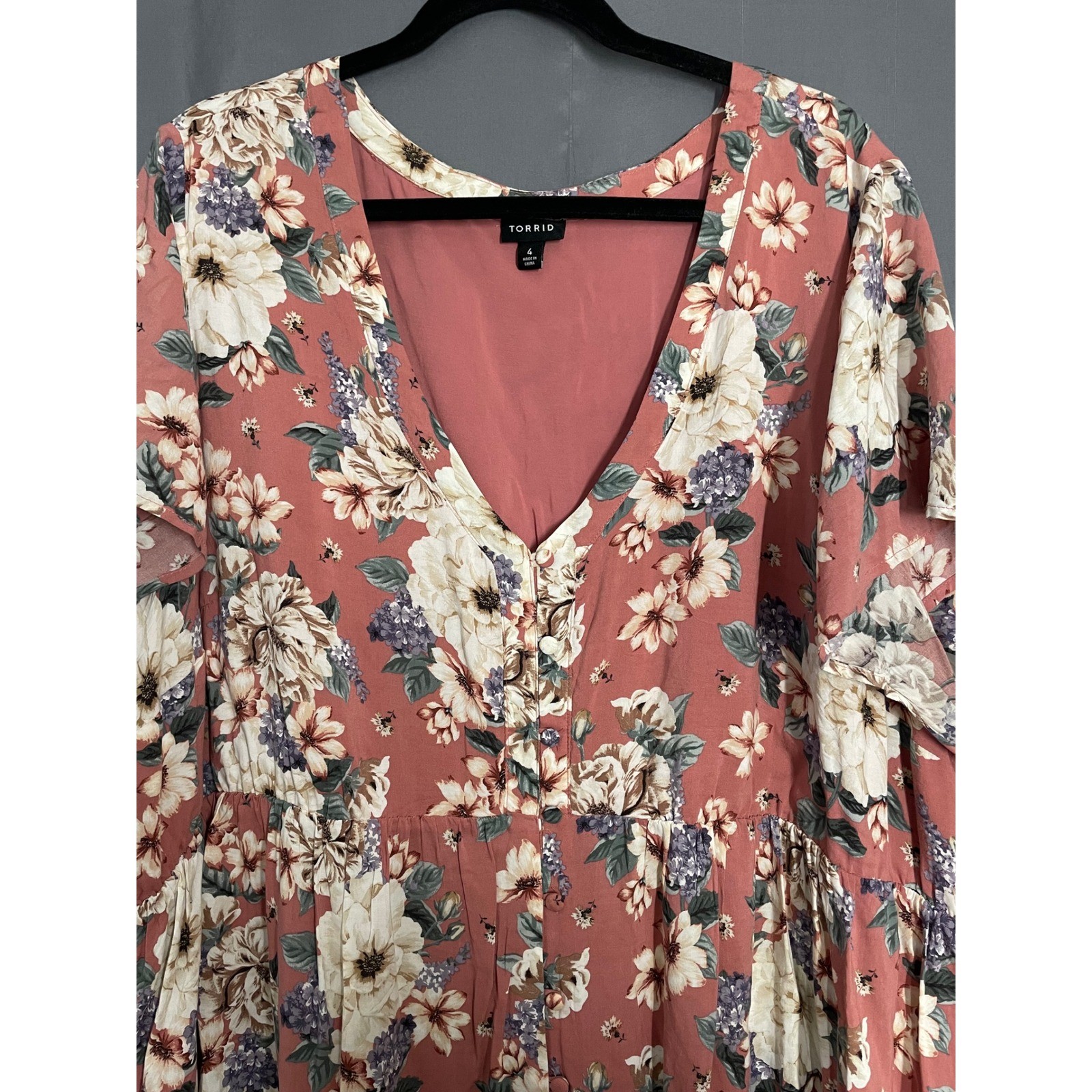 Cottagecore Floral Babydoll Top Dusty Rose V-Neck Flutter Sleeve Torrid 4 4X
