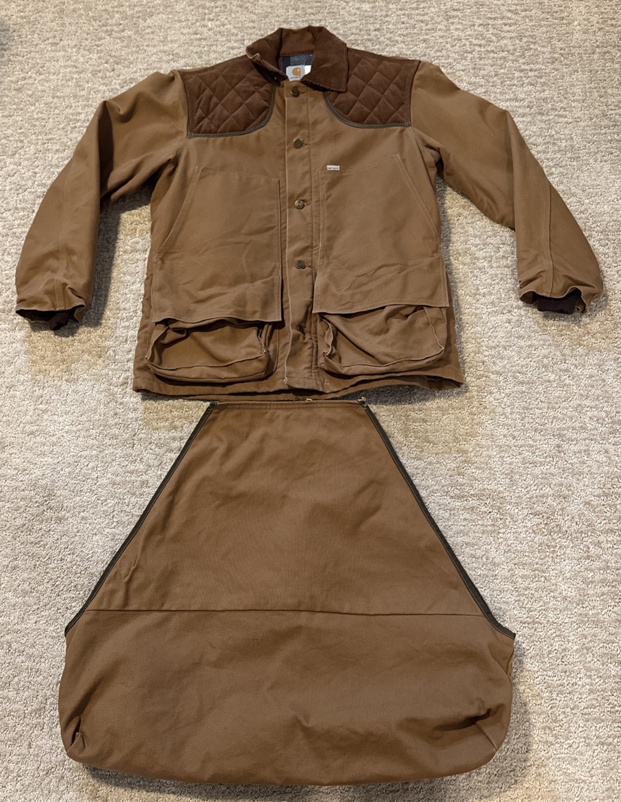 Vintage CARHARTT CB256 Large Hunting Jacket Blanket Lined Game Pouch USA Made
