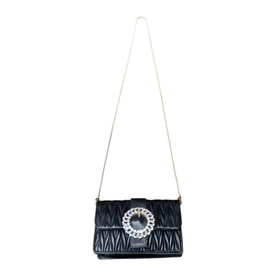 Miu Miu Matelasse Brown Leather Crystal Shoulder Bag 5BH095 Womens [0m