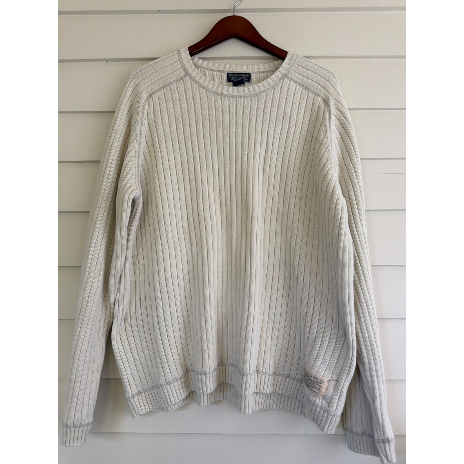 Vintage 90s Y2K Polo Jeans Co Ralph Lauren Cream Cotton Rib Knit Sweater XXL