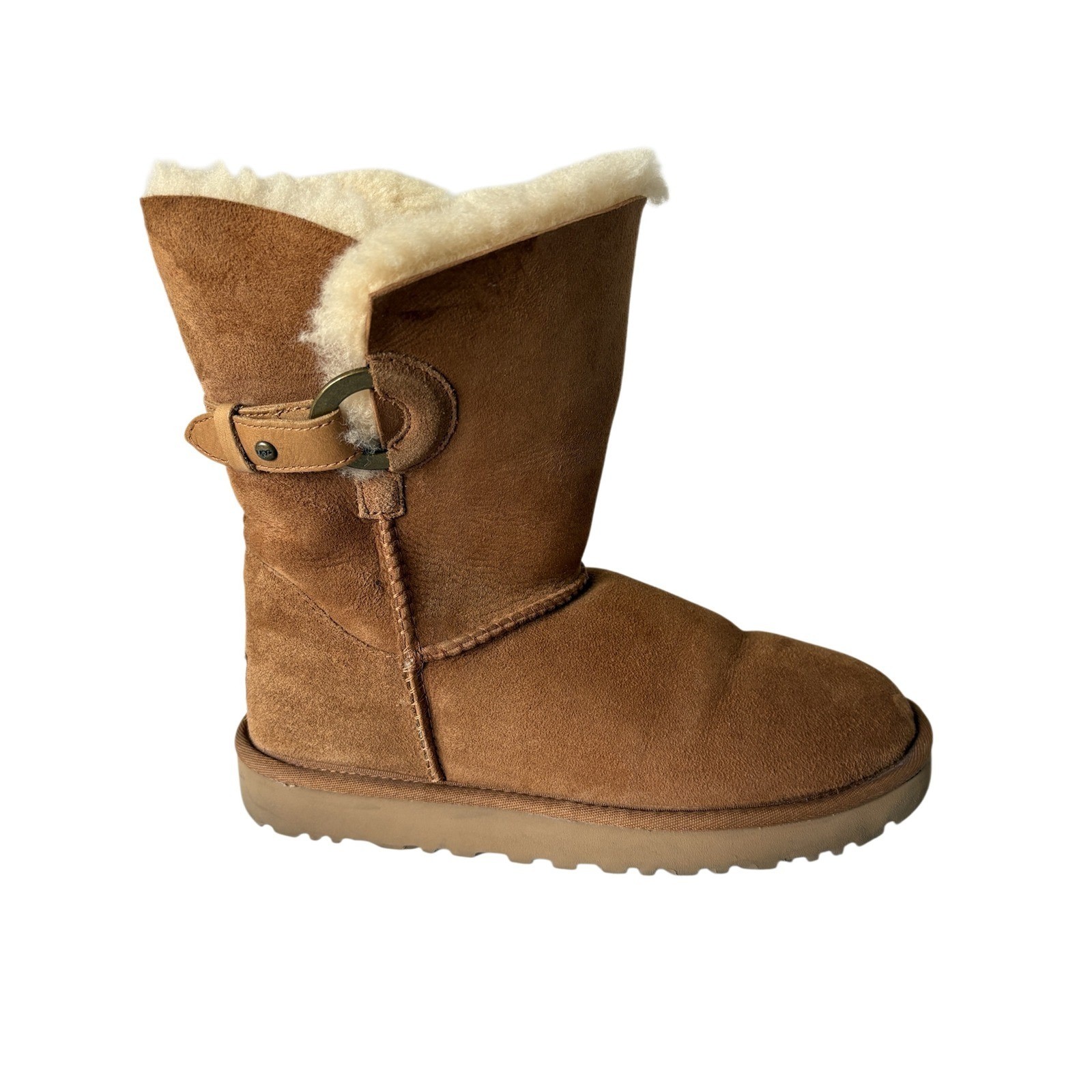 UGG Suede Boots Nash Chestnut Shearling Mid-Calf Boot with Buckle