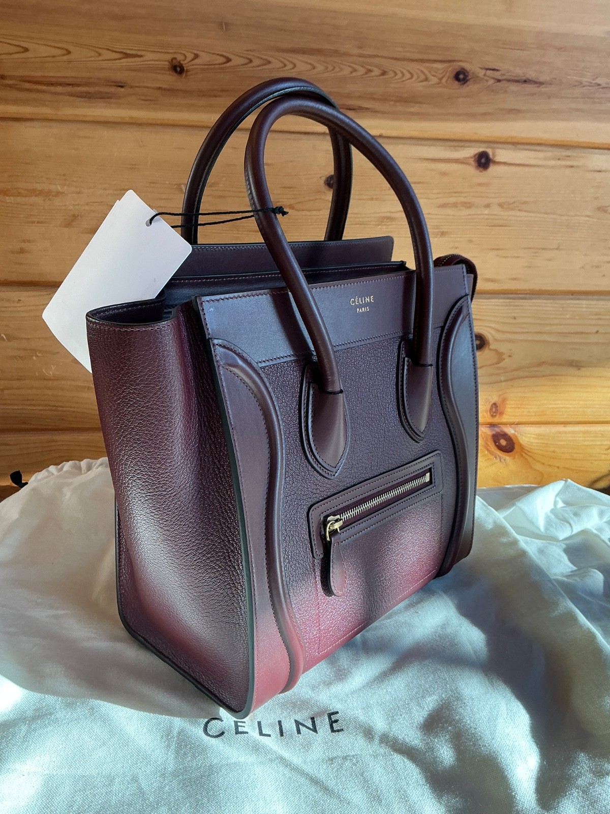 CELINE Micro Luggage Top Handle Handbag Bag New rare viral calfskin BURGUNDY
