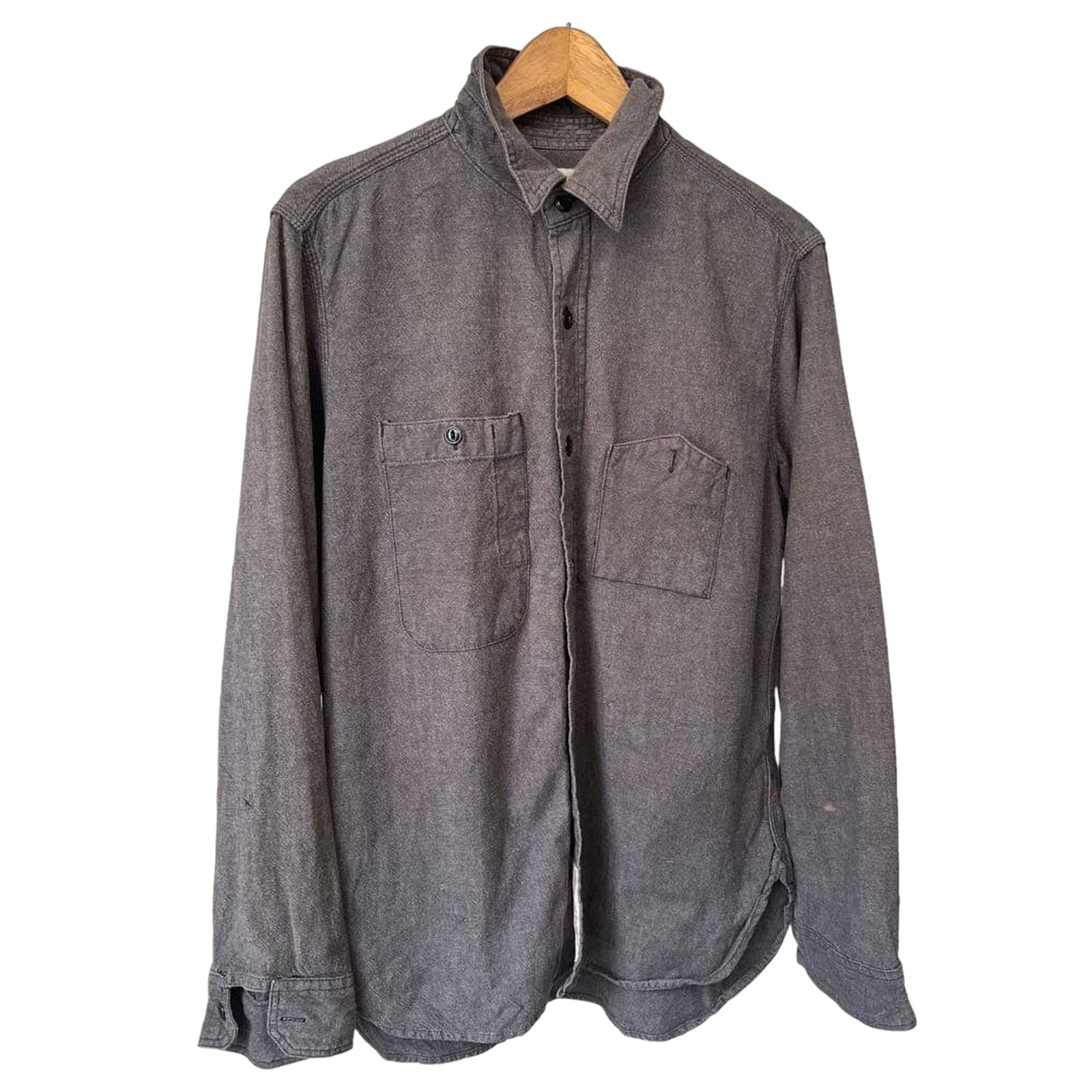 Engineered Garments Work Shirt M USA Cotton Asymmetrical Pockets Gray F/S