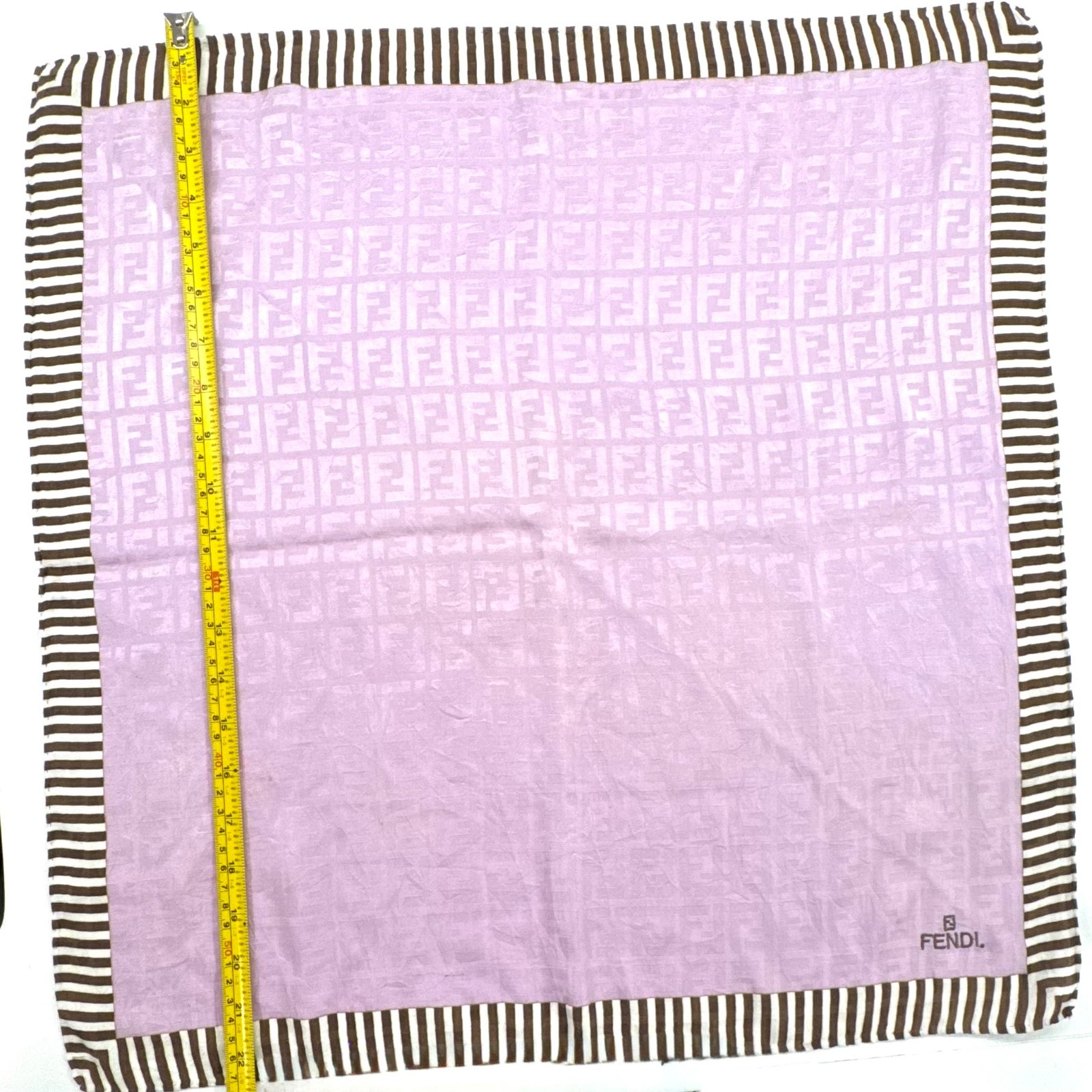 Fendi FF Monogram Pink Brown Striped Square Scarf 57cm Logo Vintage