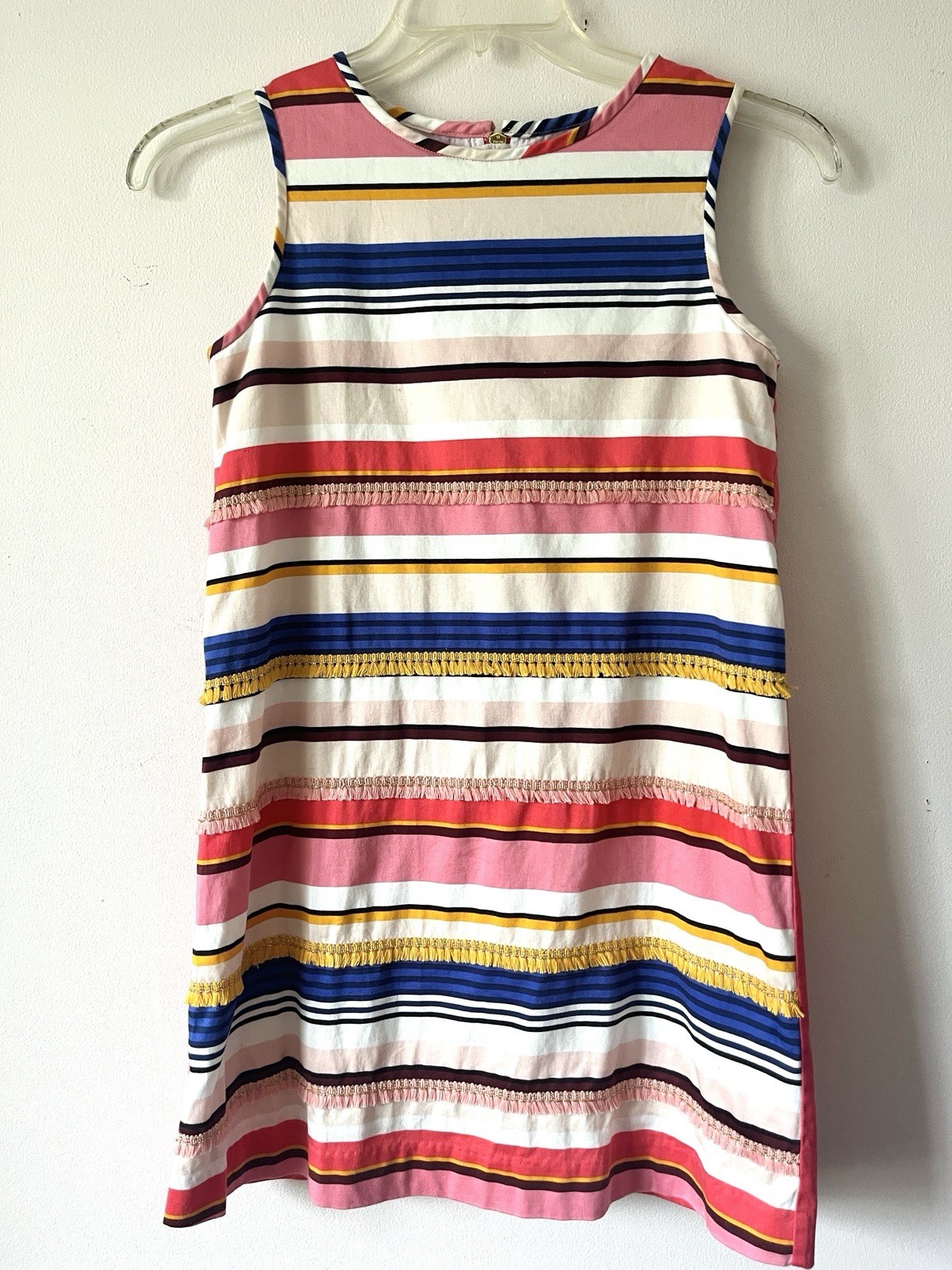 Kate Spade Girls 164 / 14Y Striped Fringe Shift Dress Salmon Pink Multicolor