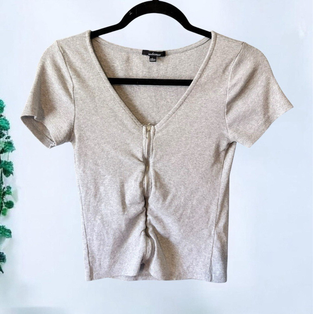 Y2K Ambiance womens zipper front crop top – Size L