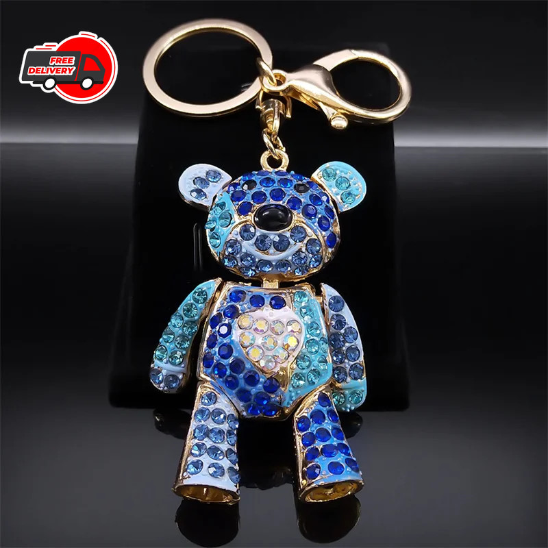 Cute Sweet Colorful Full Crystal Big Bear Key Chain Alloy Rhinestone Fashion Bag