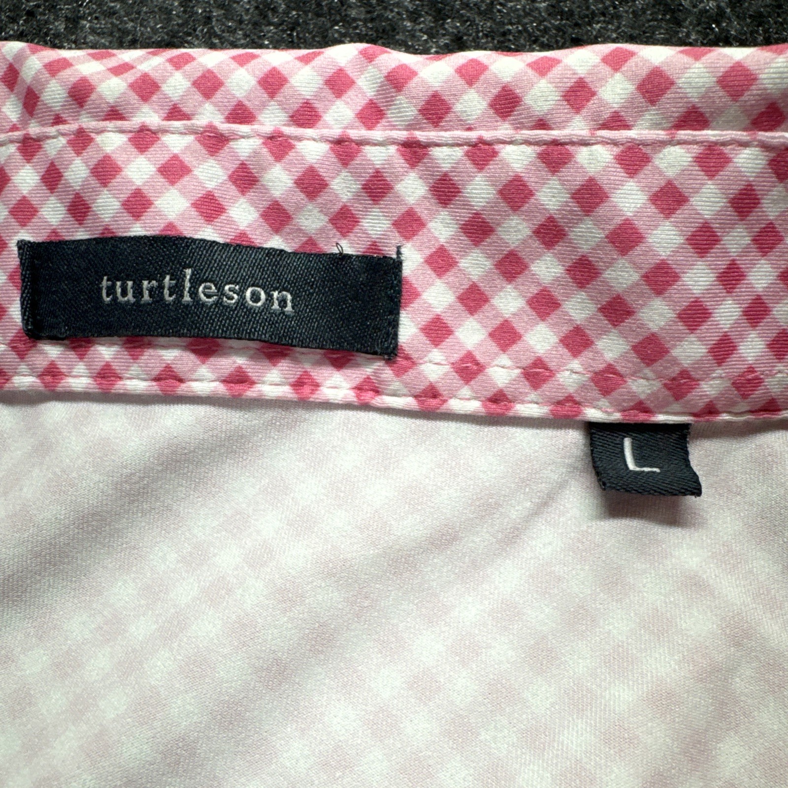 Turtleson Golf Polo Shirt Men’s L Pink White Checked 3 Button Placket Polyester