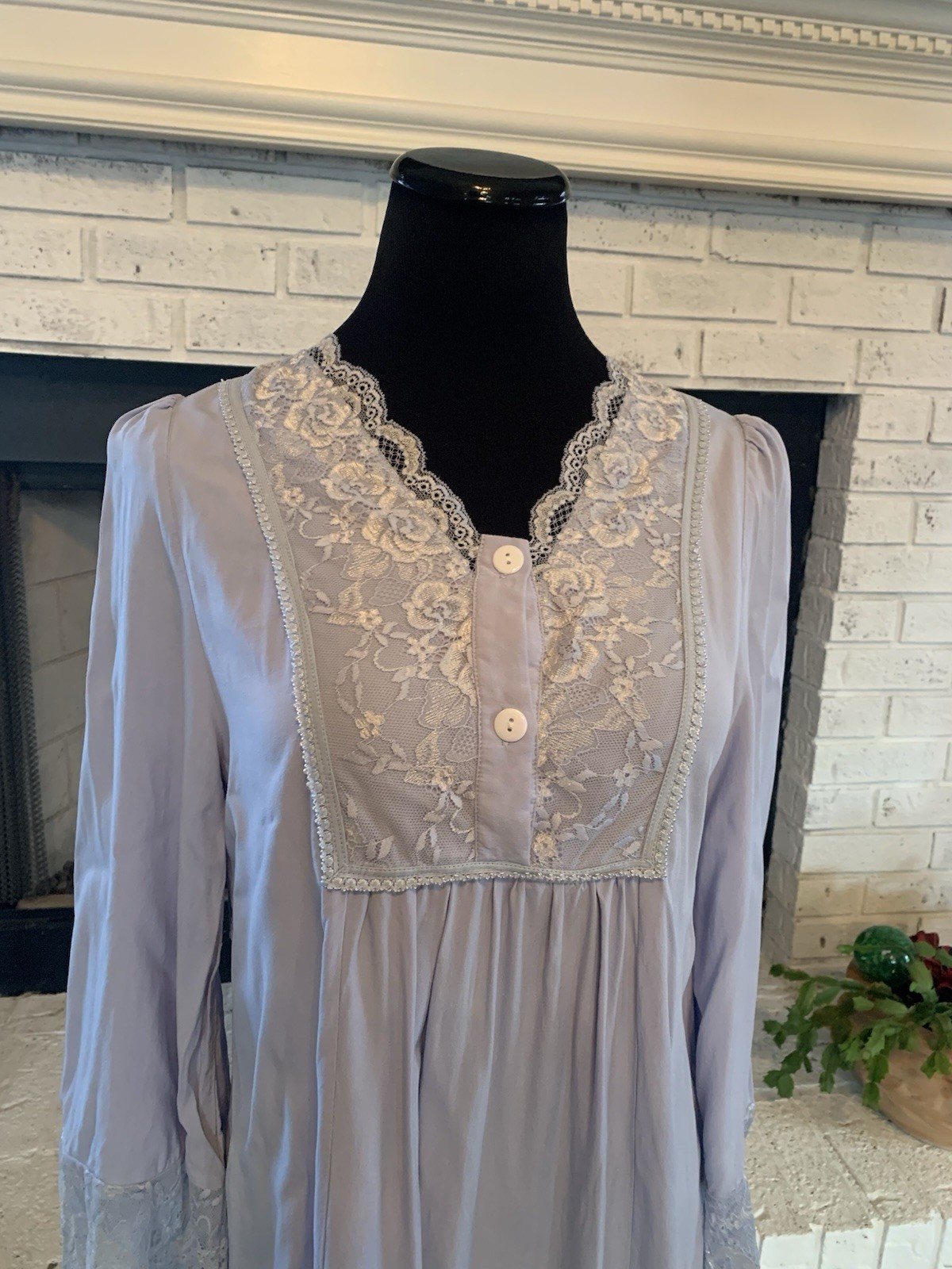 French Country Cottagecore Blue Prairie Dress Lace Trim Sz 8 ~ 36” Bust ~47” Lng