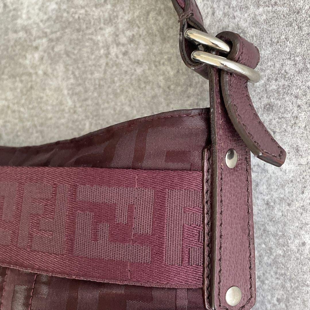 FENDI Zucca Mamma Bucket Shoulder Handbag Bordeaux Size: W:11.4 × H: 6.5 in.