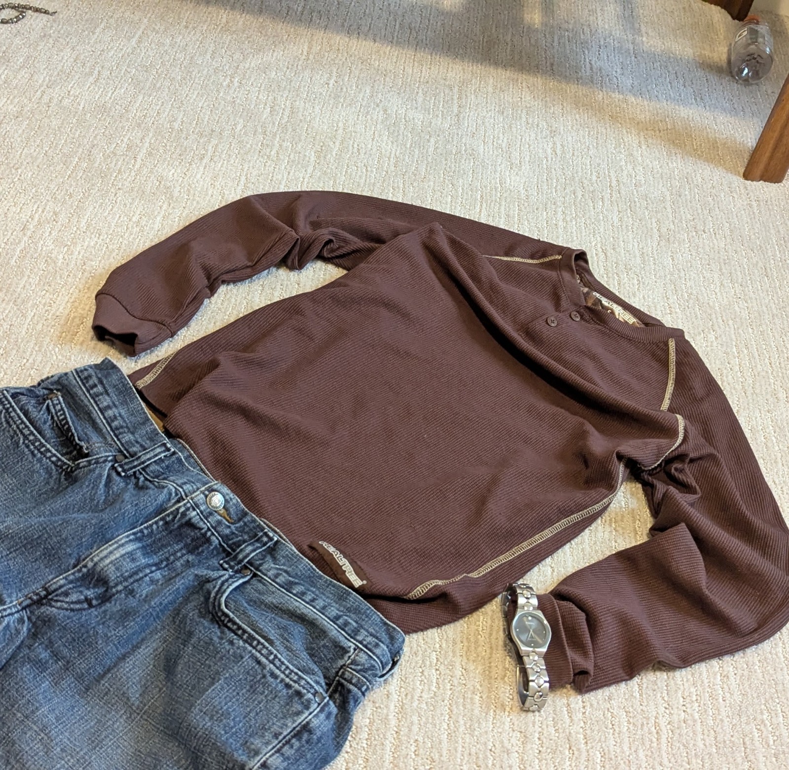 Realtree Men’s Brown Long Sleeve Henley Waffle Knit Thermal T-Shirt Size S