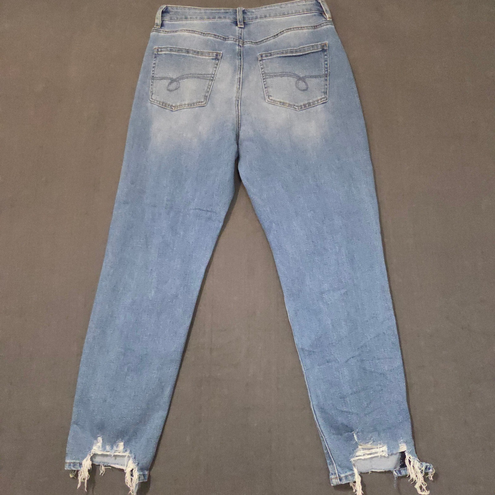 OFLUCK Women Distressed High Rise Straight Leg Jeans Light Wash Raw Hem Size 8