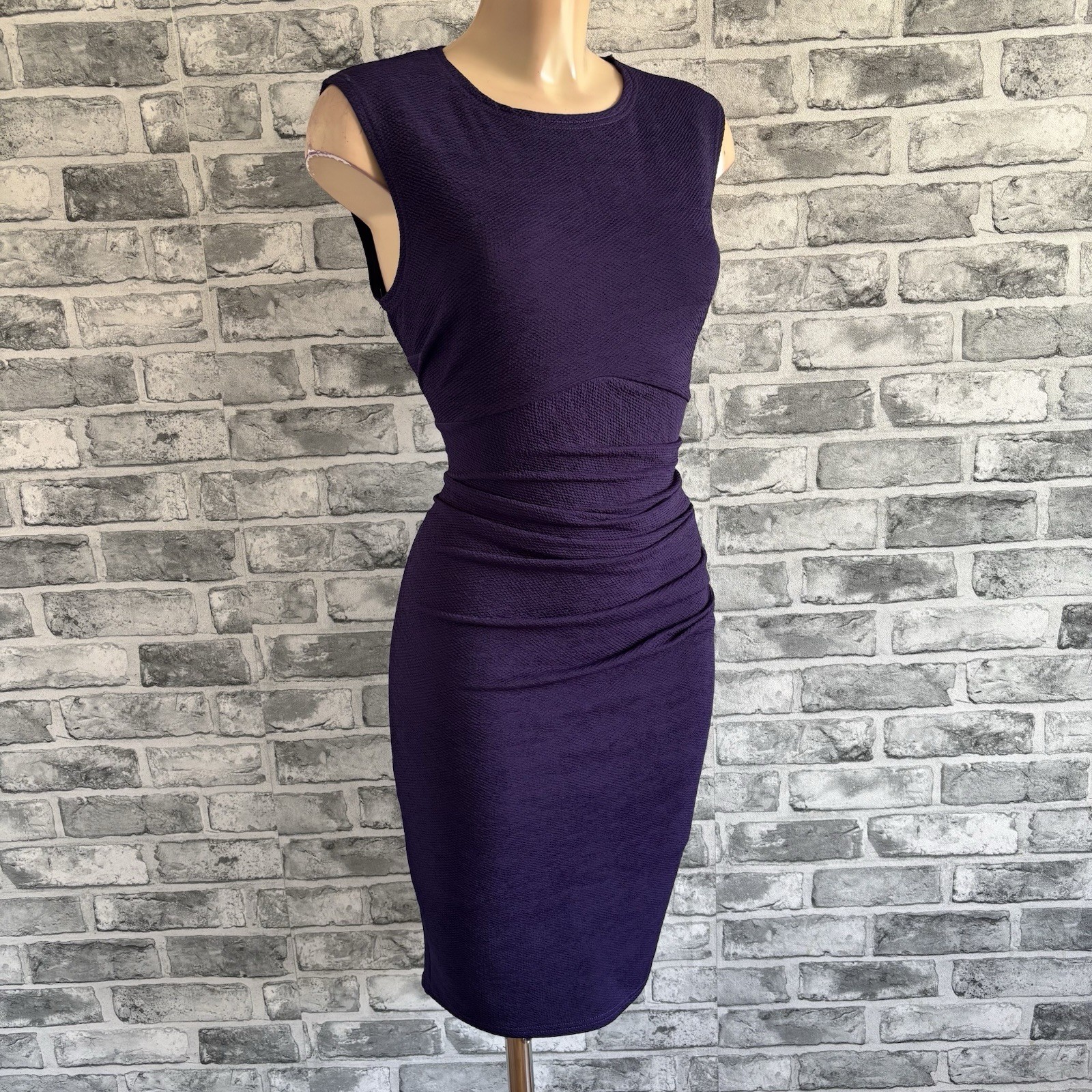 014 Purple Ruched Smart Casual Pencil Knee Length Dress
