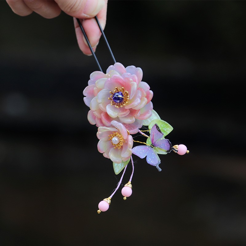 Rainbow Glass Hairpin U Shaped Traditional Chinese Hair Stick Hair Accessories