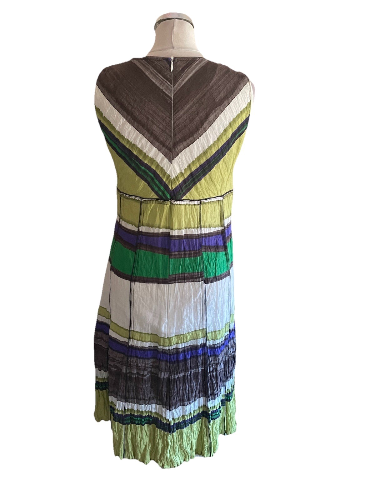 APANAGE MULTI COLOURED CRINKLE COTTON V NECK SLEEVELESS A-LINE DRESS SIZE 16