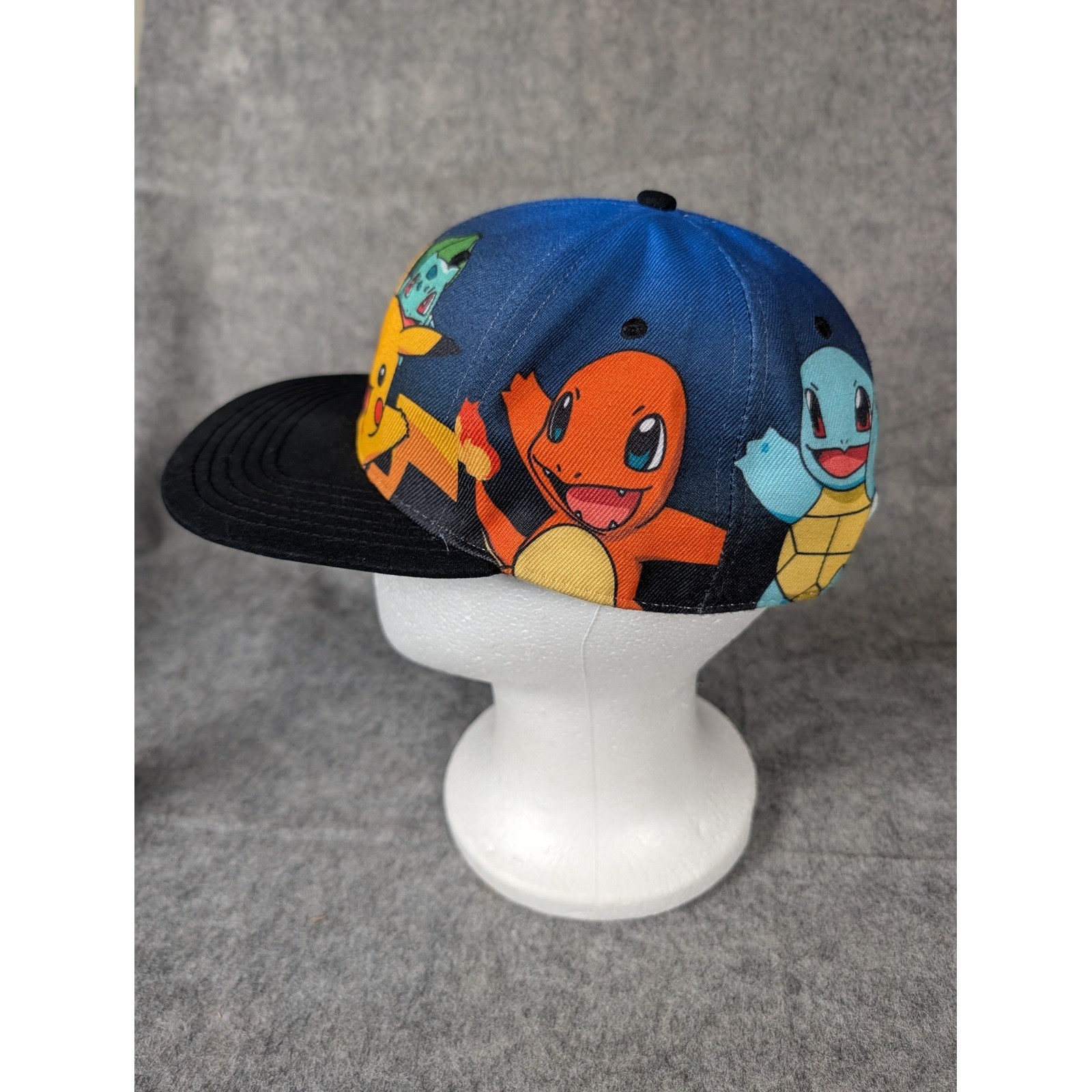 Pokemon Pikachu Charmander Squirtle Bulbasaur Snapback Hat Blue Black Flat Bill