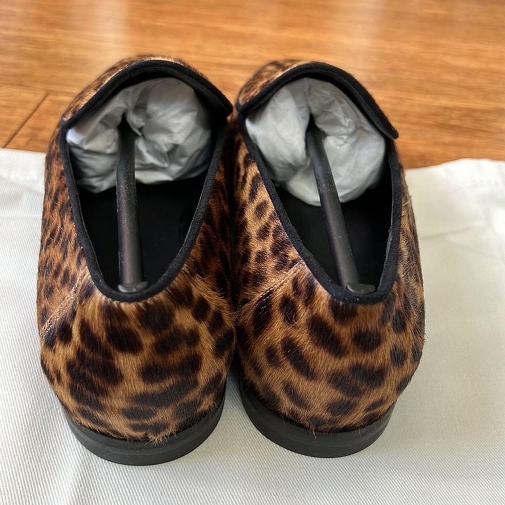 NEW FRAME Designer Le Verona Leather Leopard Print Loafers 38 w/ Dust Bag