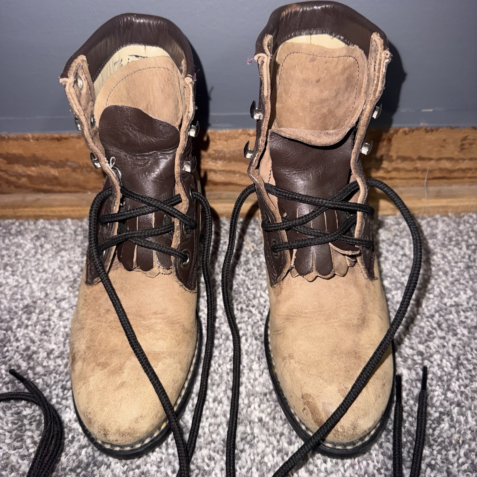 A Jama Product Leather Lace-Up Work Boots Boys Size 10 D Brown Tan Vintage