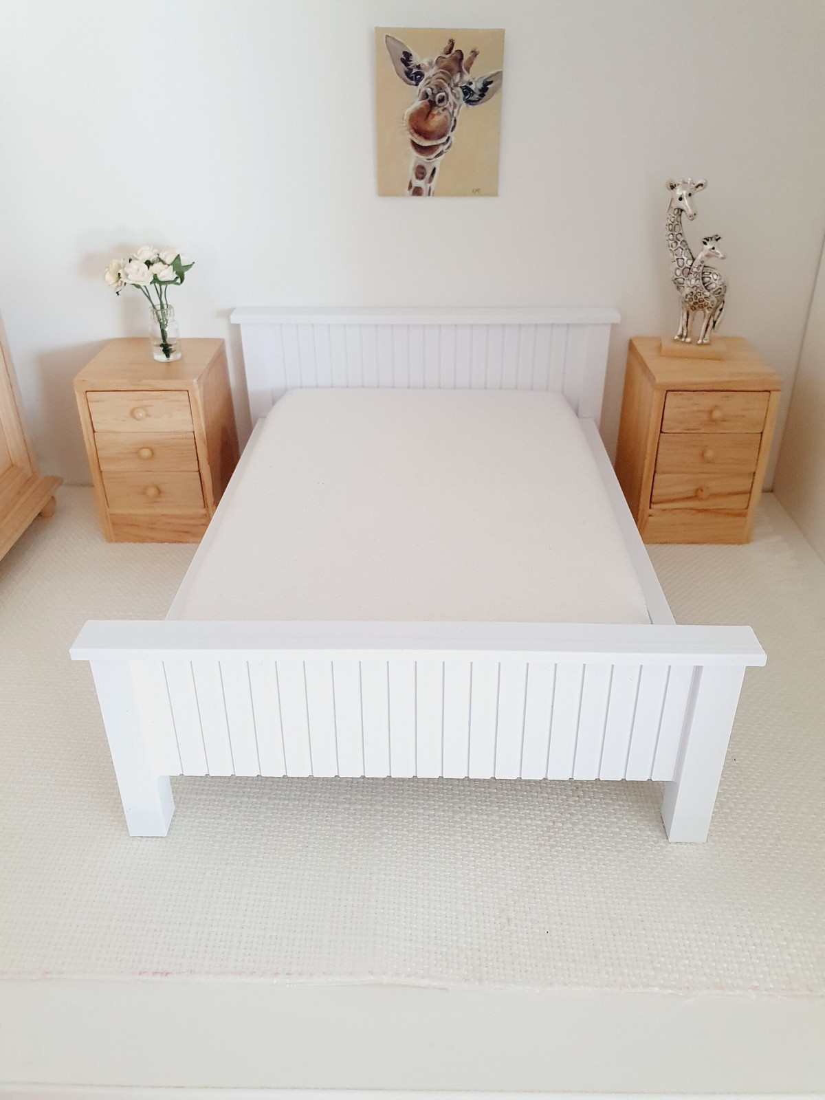 Dolls House Double Bed, Choice of Colours, 1:12th Scale, Miniature Bed with