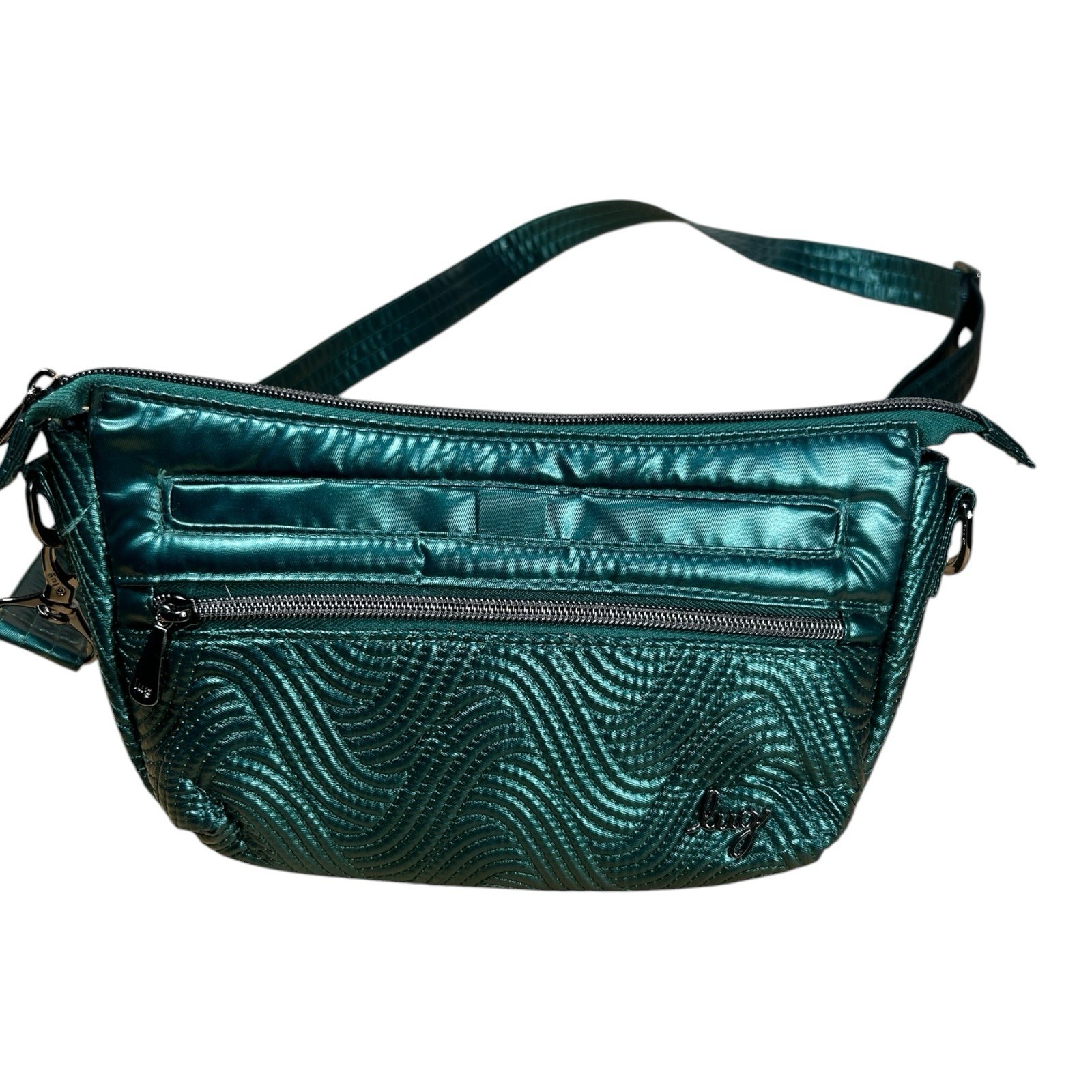 Lug Dash Crossbody Bag Metallic Teal Green Quilted Wave EUC