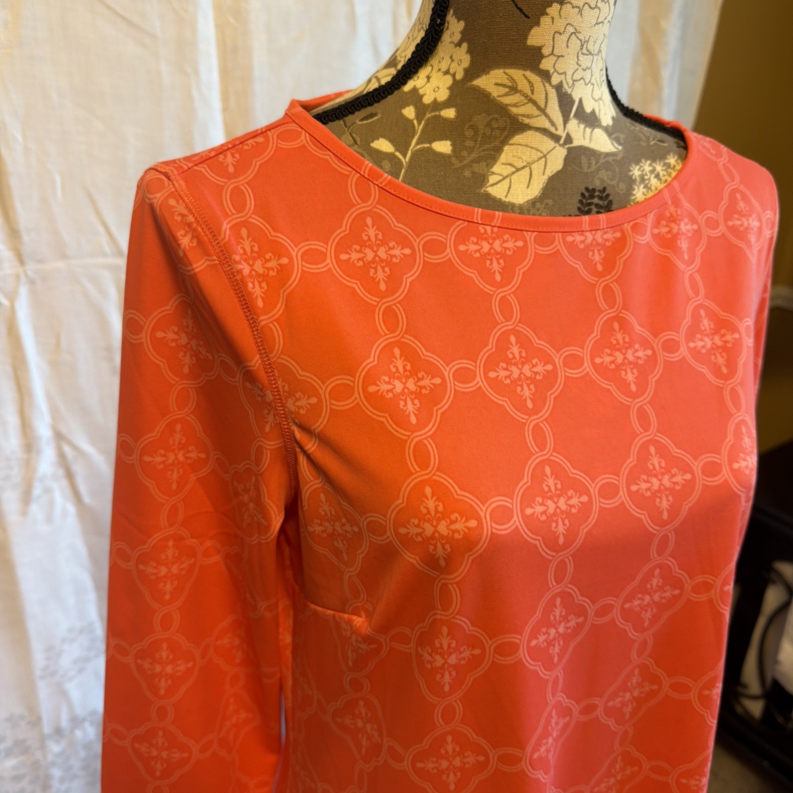CABANA LIFE Coastal Cottage Stretch Shift Dress 50+ UPF Salmon pink beach LG EUC