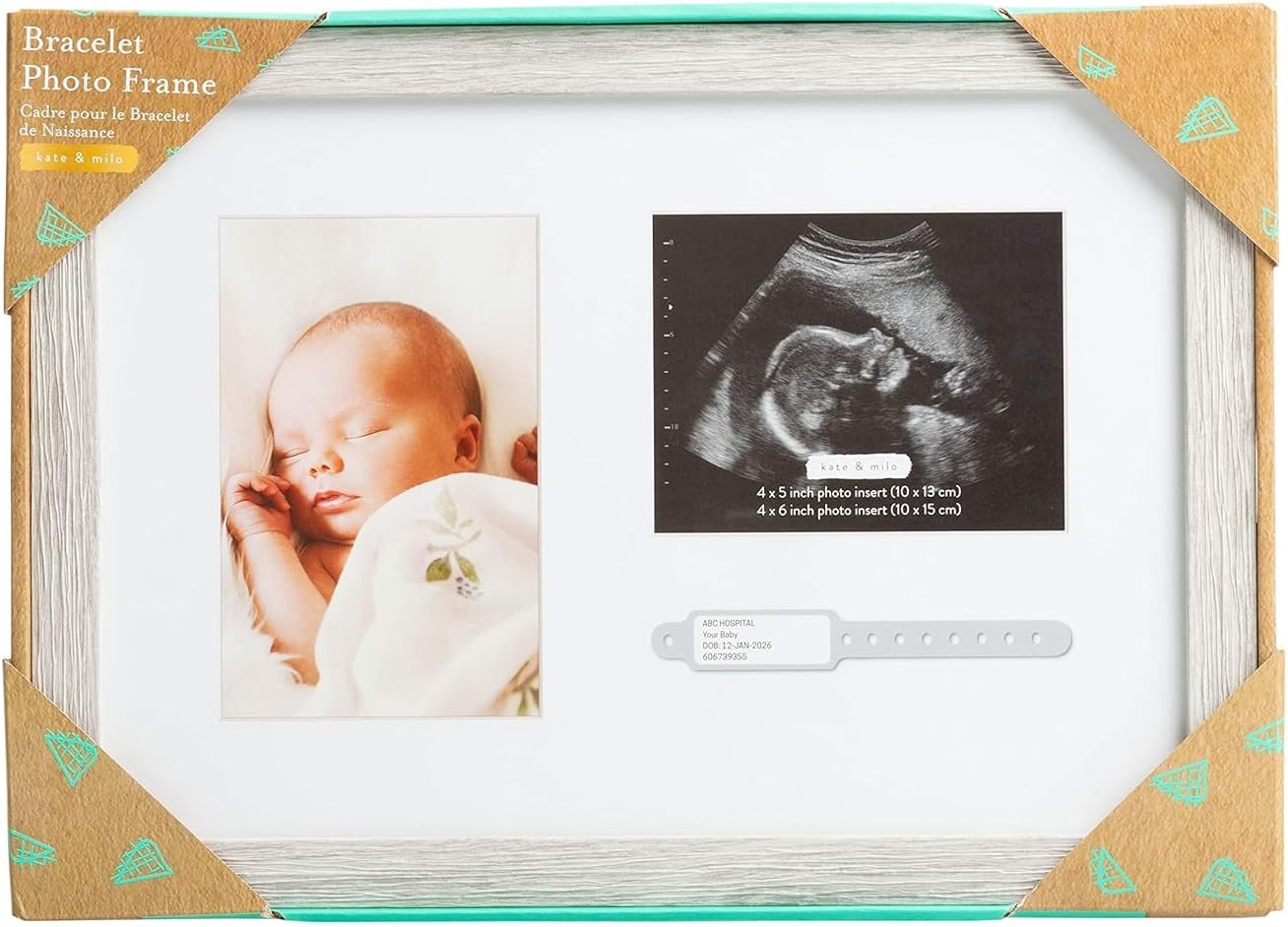 Rustic Baby Keepsake Frame with Sonogram, Photo and Hospital ID Bracelet Display