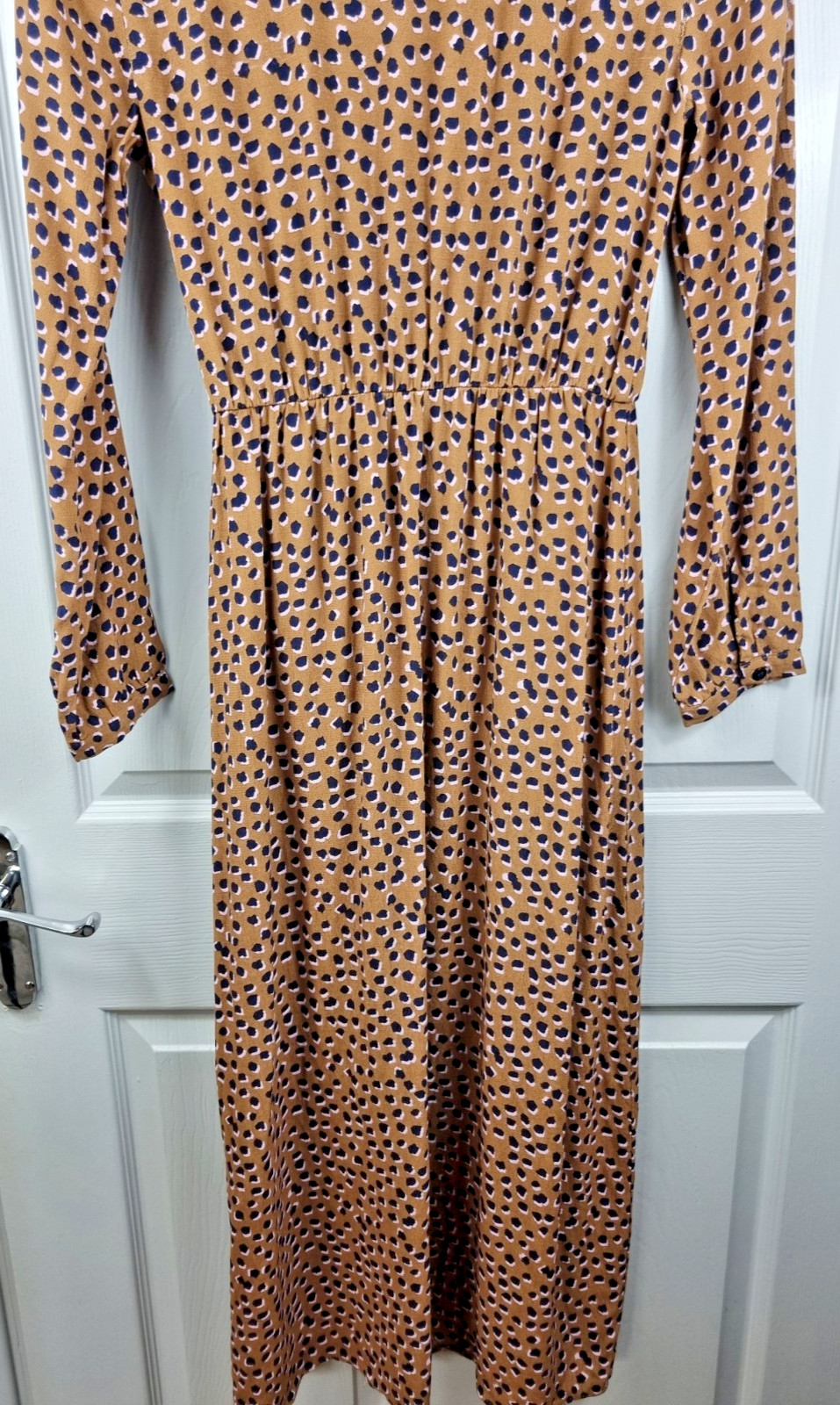 Joules Chloe Fixed Wrap Dress Mocha Leopard Print Midi Length V Neck Uk 12
