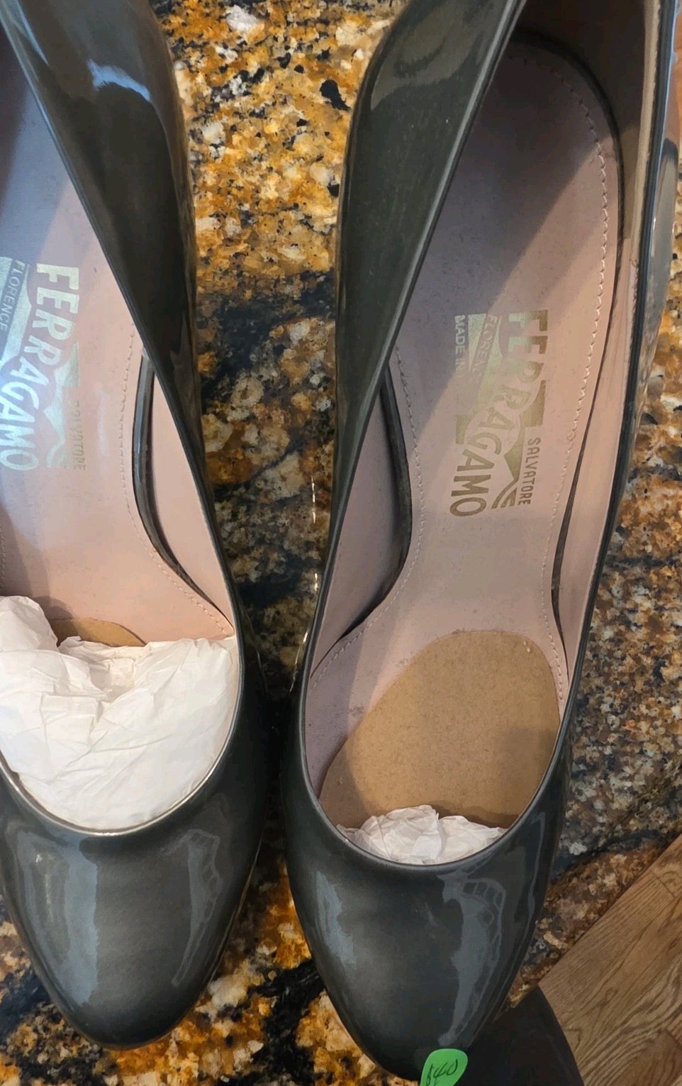 Salvatore Ferragamo Women’s Size 10 Gray/greenish 3.5 Inch Heels