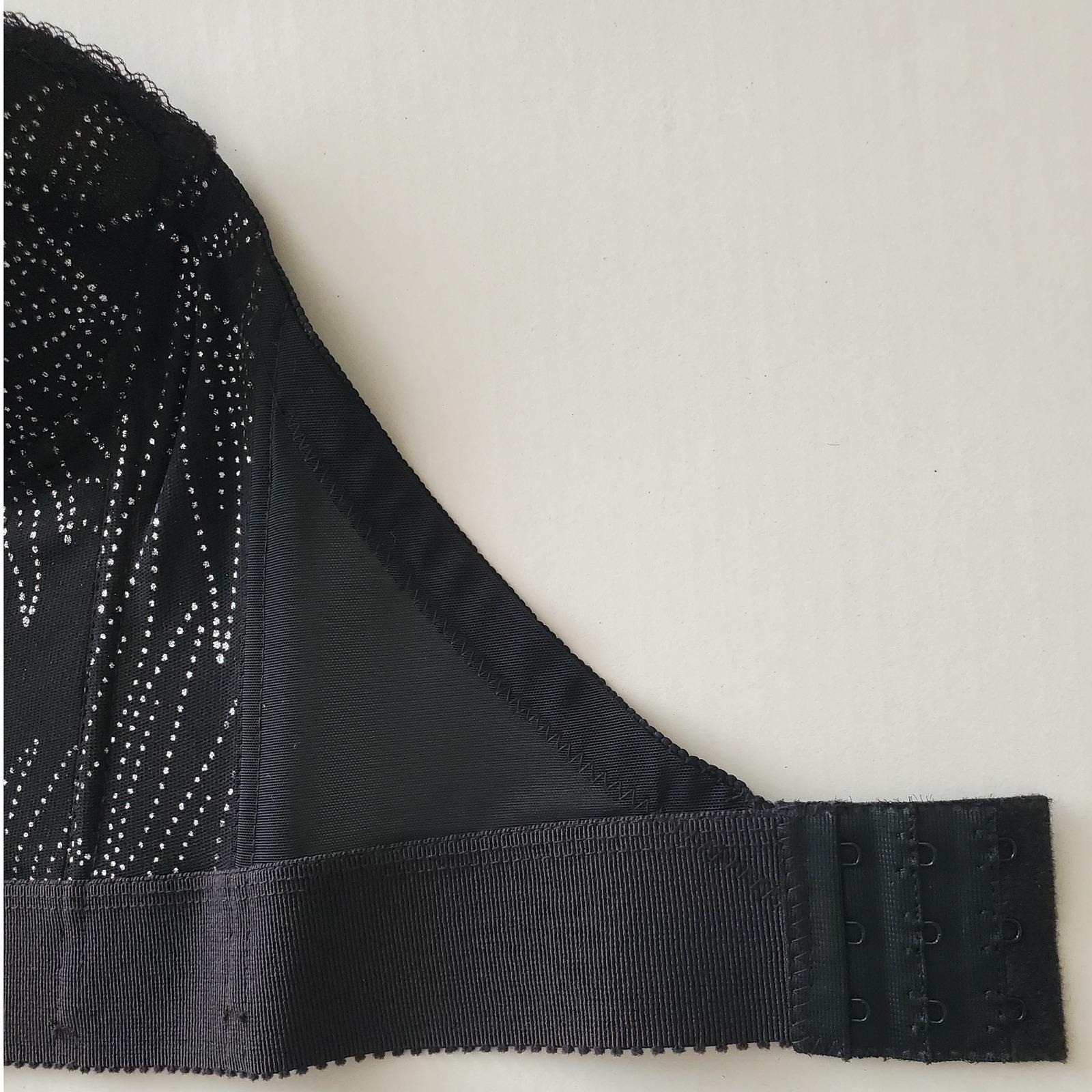 Vintage 90s Black Silver Lace Corset Strapless Floral Bustier Mesh Lingerie 34B