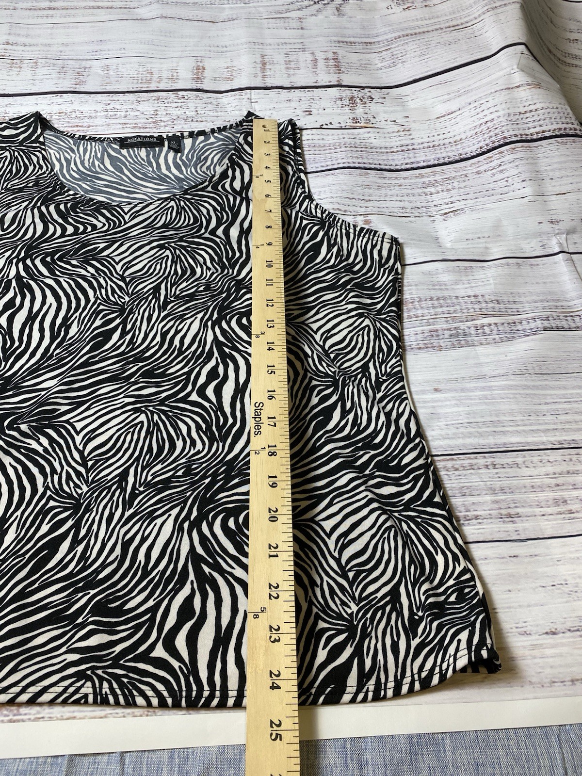 Notations Women’s XL Black/White Zebra Animal Print Scoop Neck Tank Top
