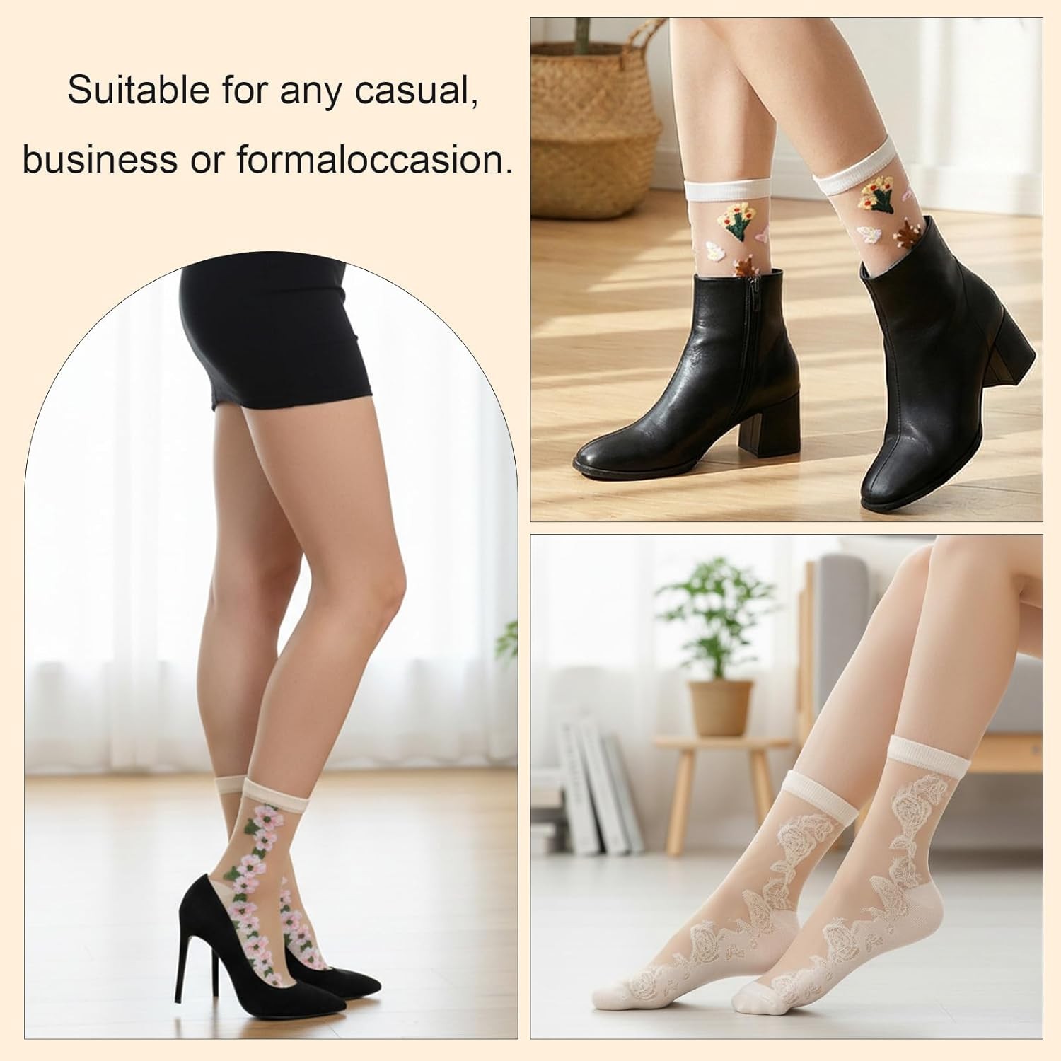 5 Pairs Womens Ankle Sheer Socks Transparent Embroidered Lace Socks Thin Floral