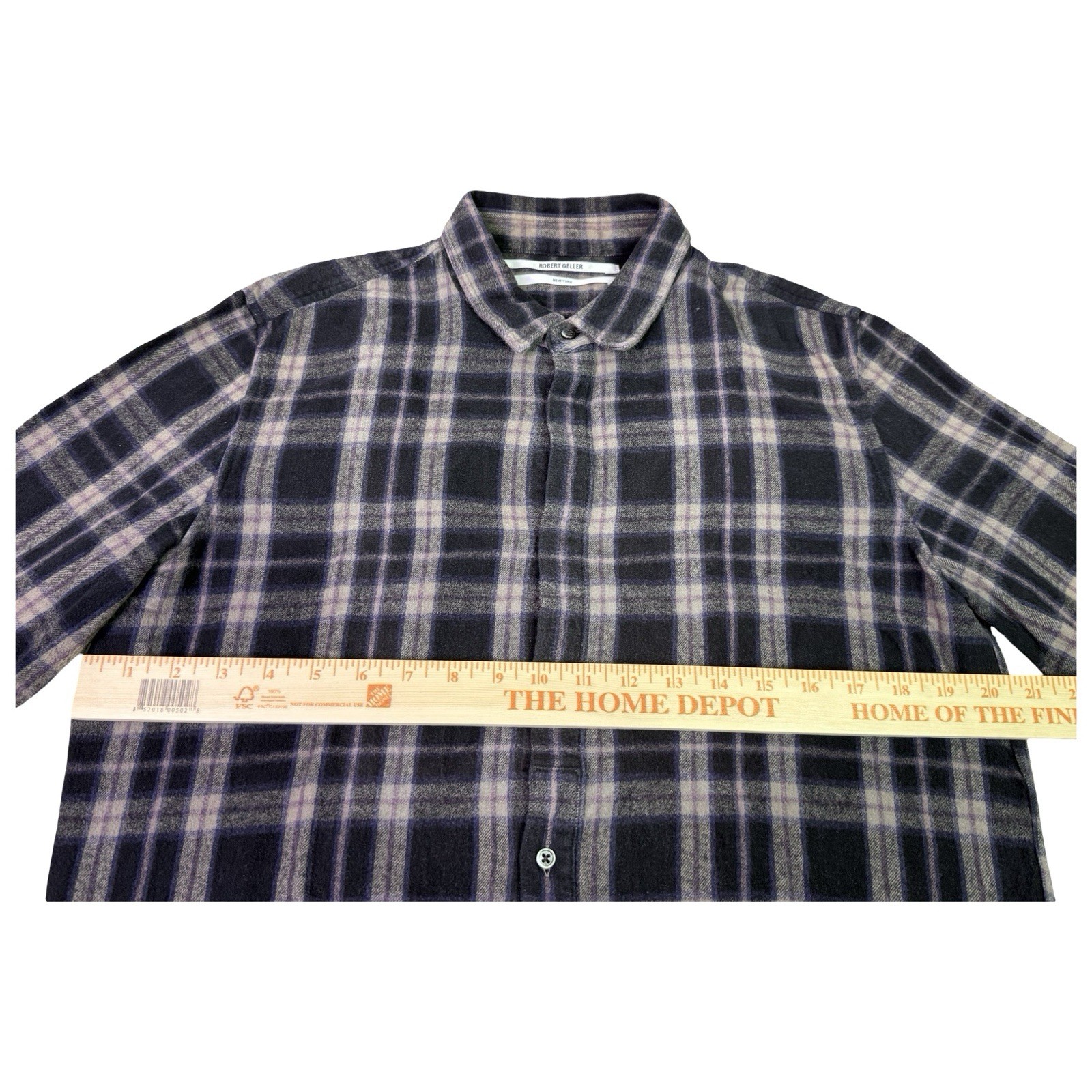 Robert Geller Shirt Men’s 52 Black Purple Plaid Lightweight Flannel Long Front