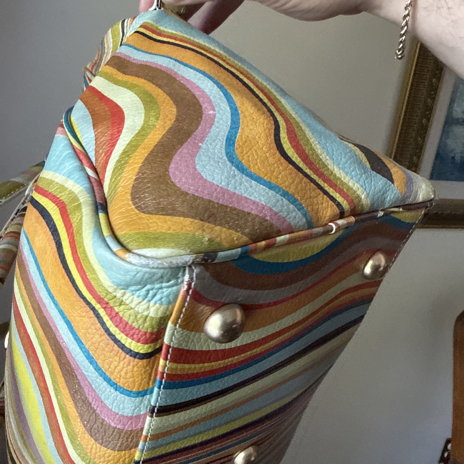 Paul Smith Classic Multicolour Swirl Leather Push Lock Shoulder Bowler Handbag