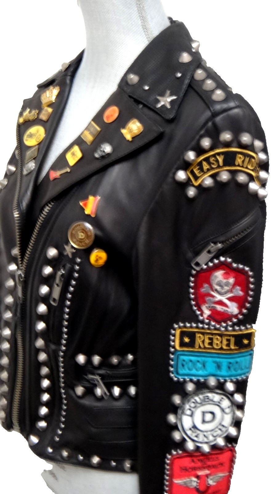 Double D Ranch Angels on Horseback Biker Jacket Embellished Black Leather Size M